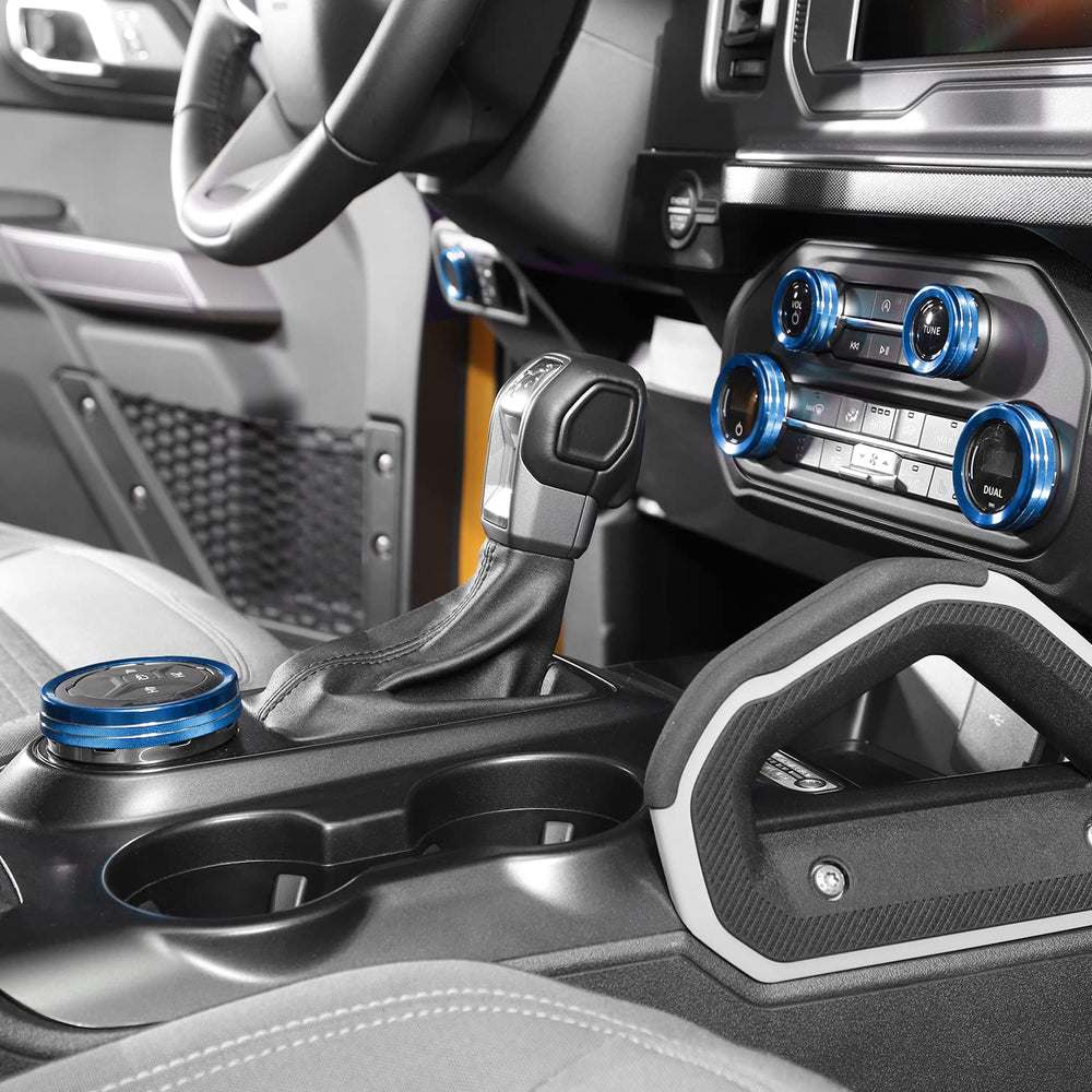 JWWY lifestyle shot of driver view interior, blue accents enhance cabin look