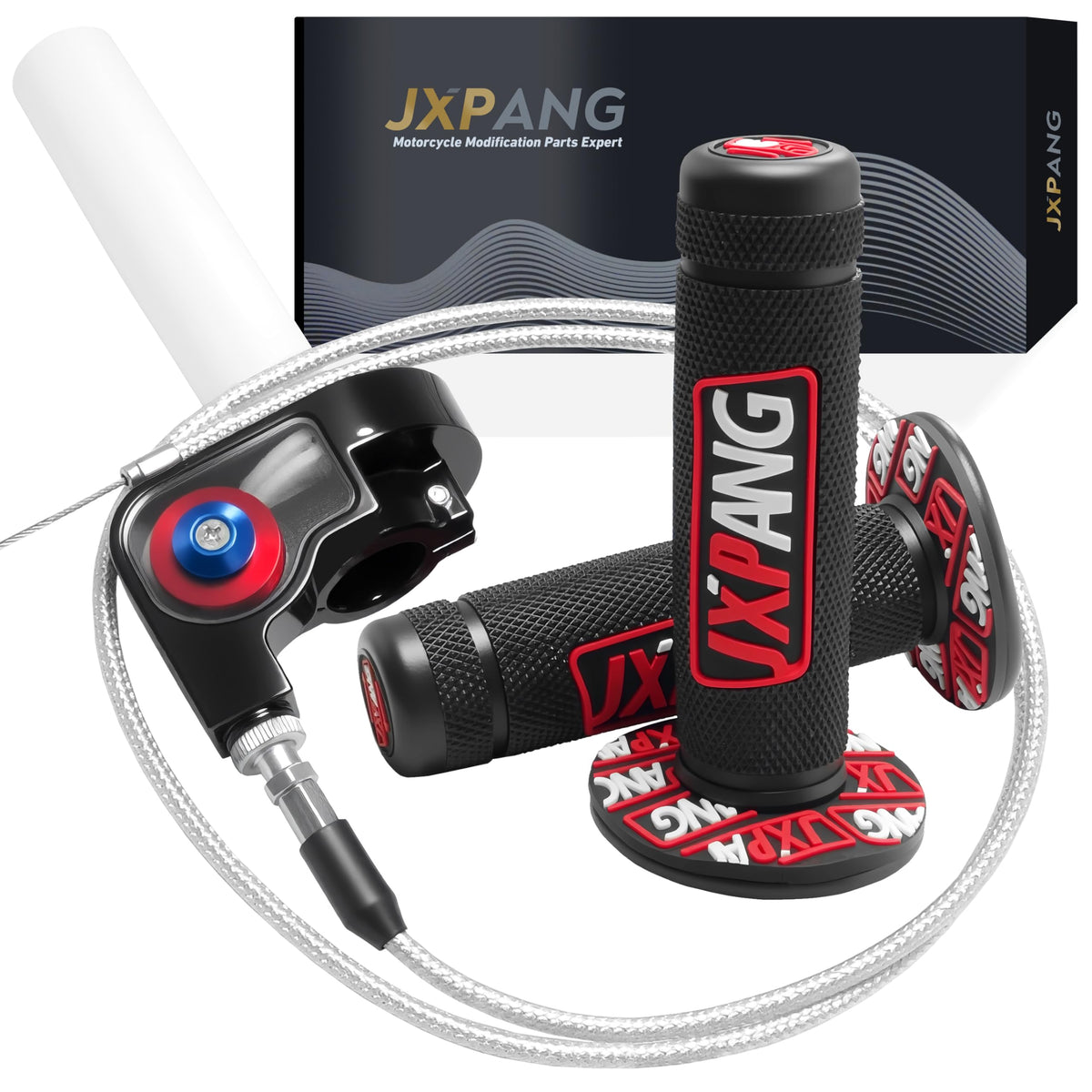 JXPANG front view of red quick-twist throttle showing overall design and fit benefits