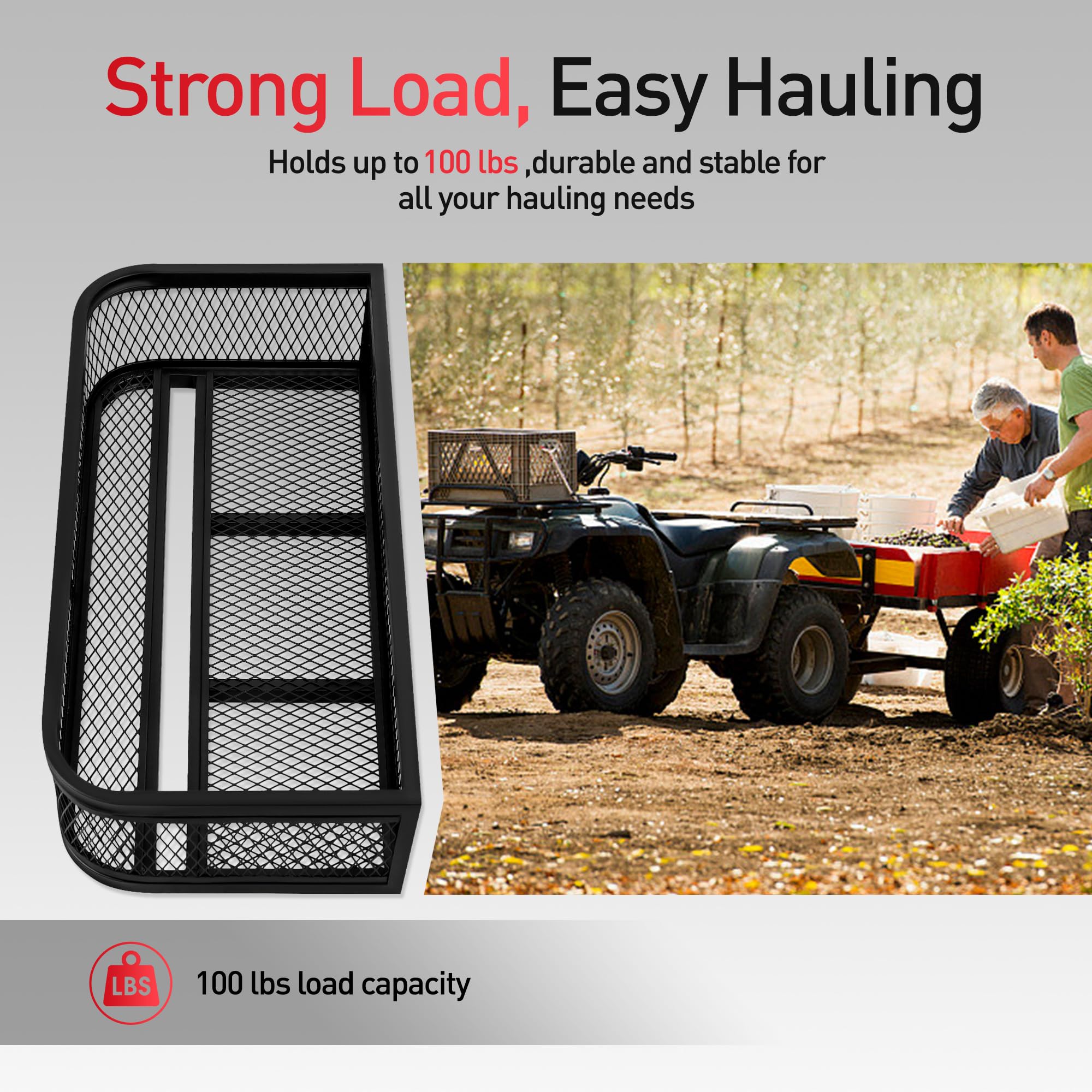 JY PERFORMANCE basket mounted on an ATV providing extra cargo capacity and stability