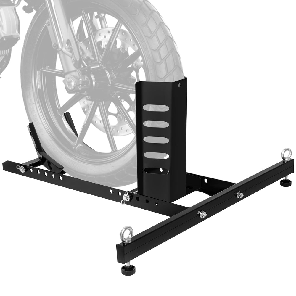 JY PERFORMANCE front view of wheel chock showing upright cradle for secure loading