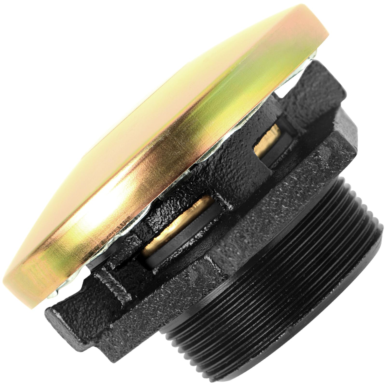 JYINCPED front view of vented cap and 2-inch cast iron base showing secure fit