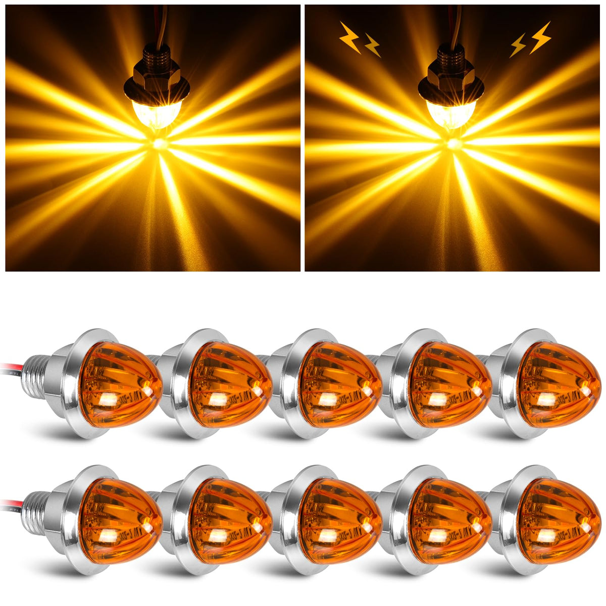 JZYZQBX front view of mini watermelon lights showing compact amber marker benefit