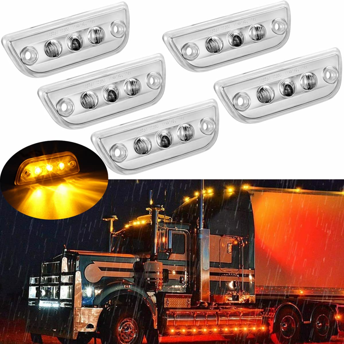 JZYZQBX front view of five amber cab marker lights showing compact profile and visibility