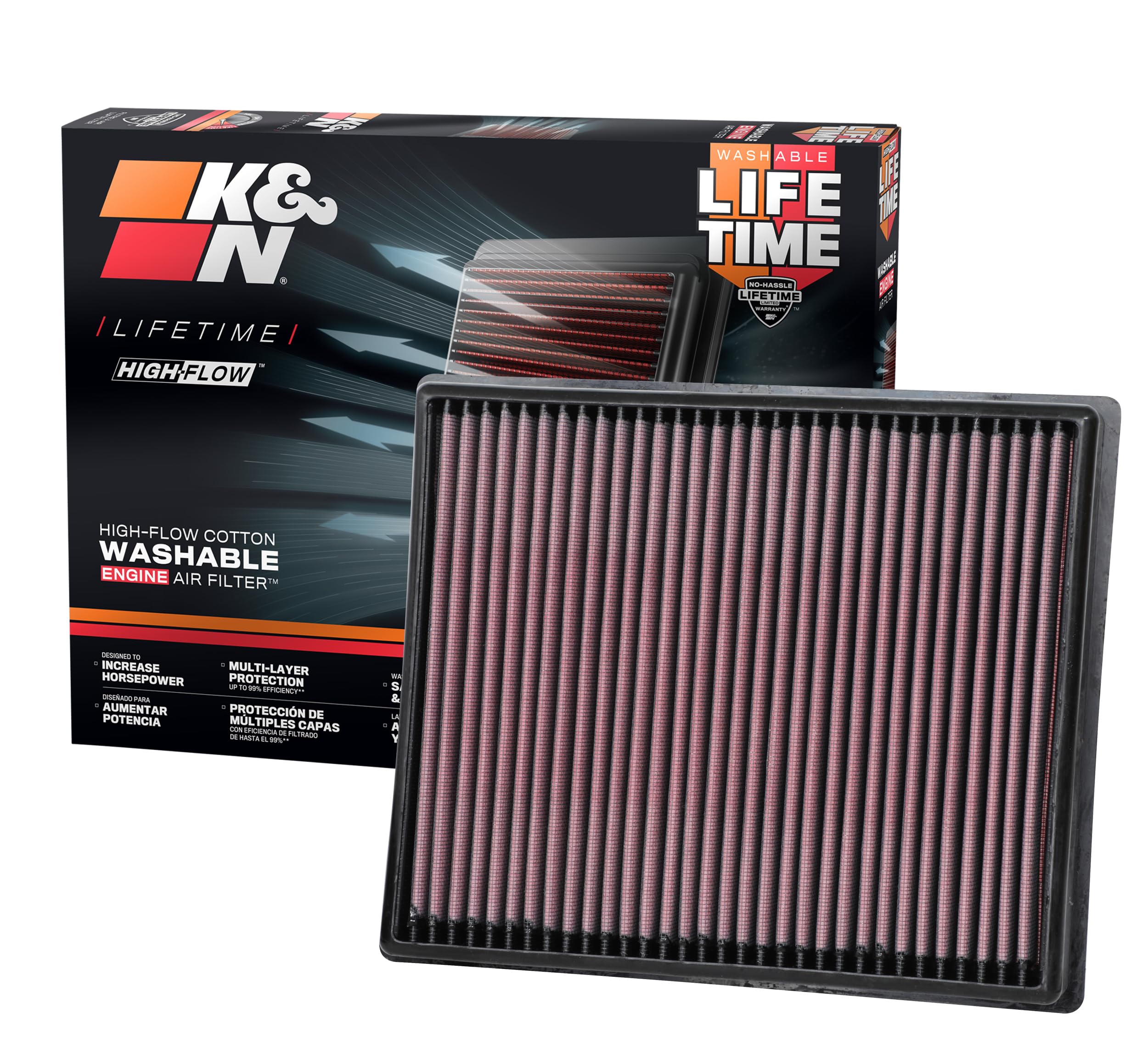 K&N front packaging showing model 33-5116 and fitment benefit