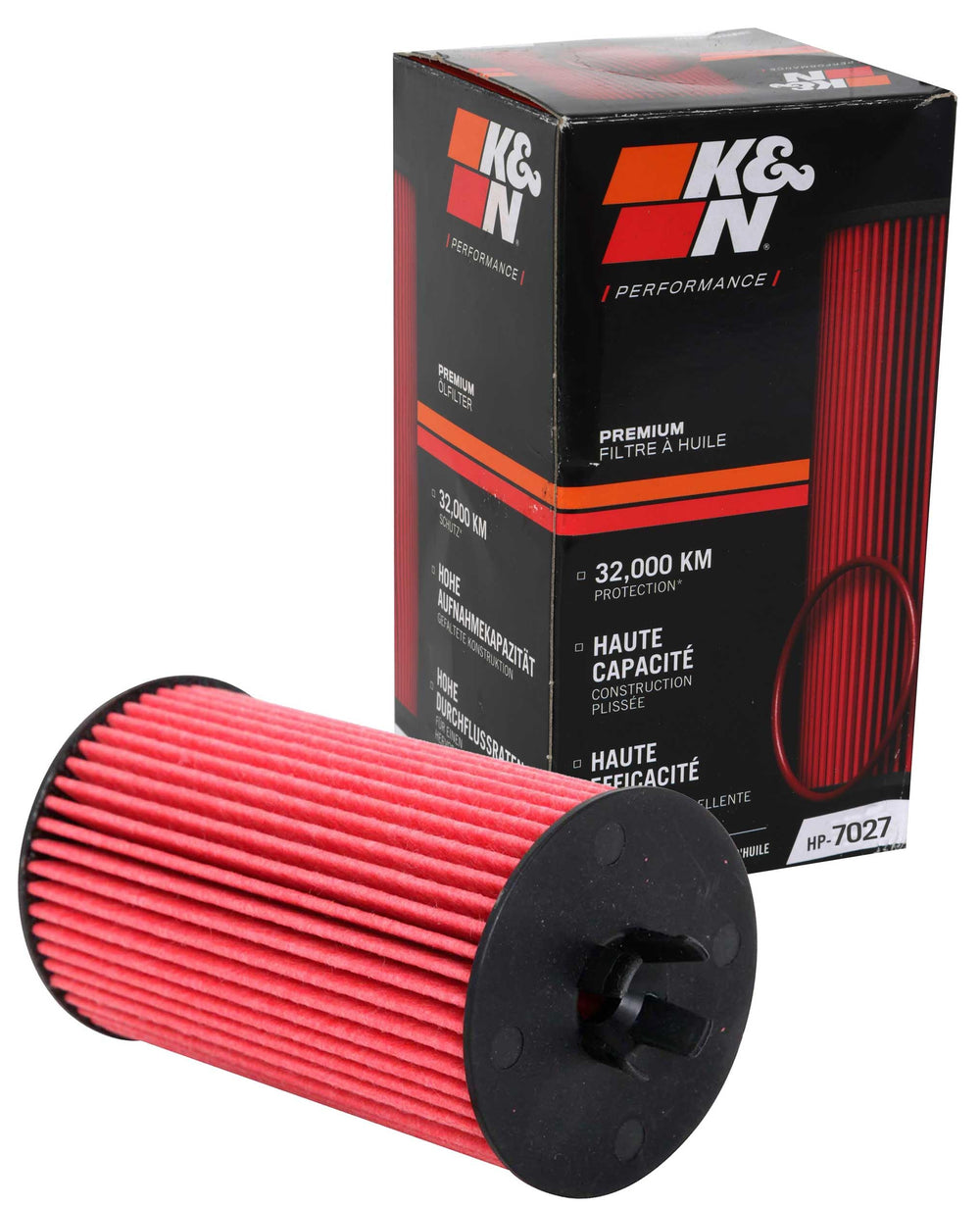 K&N HP-7027 front canister view showing durable construction and protection