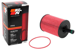 K&N oil filter HP-7031 front view showing durable canister and label benefit protection