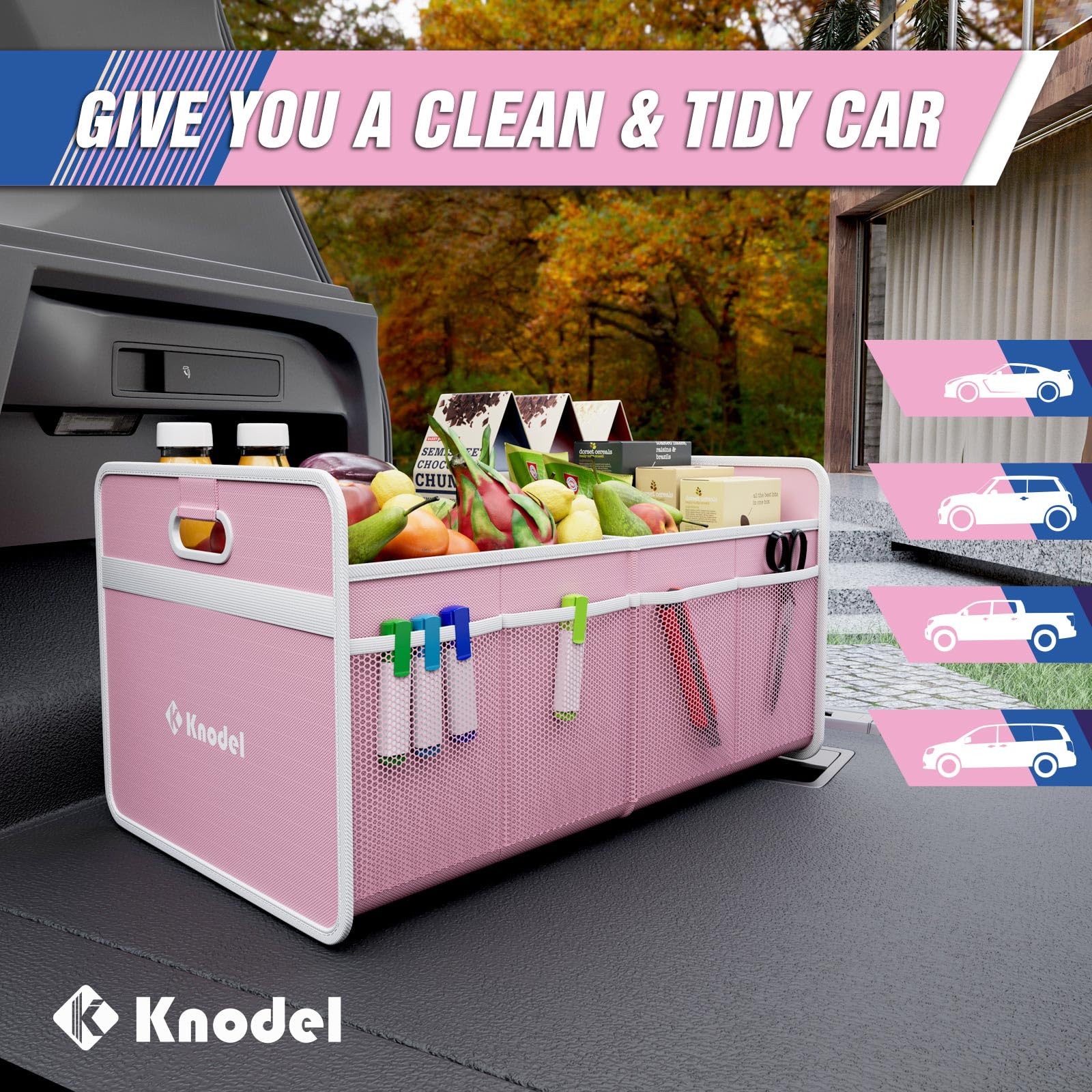 K KNODEL in car trunk showing secure storage and easy access benefit