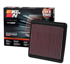 K&N front view packaging 33-2304 showing fit and quick install benefit