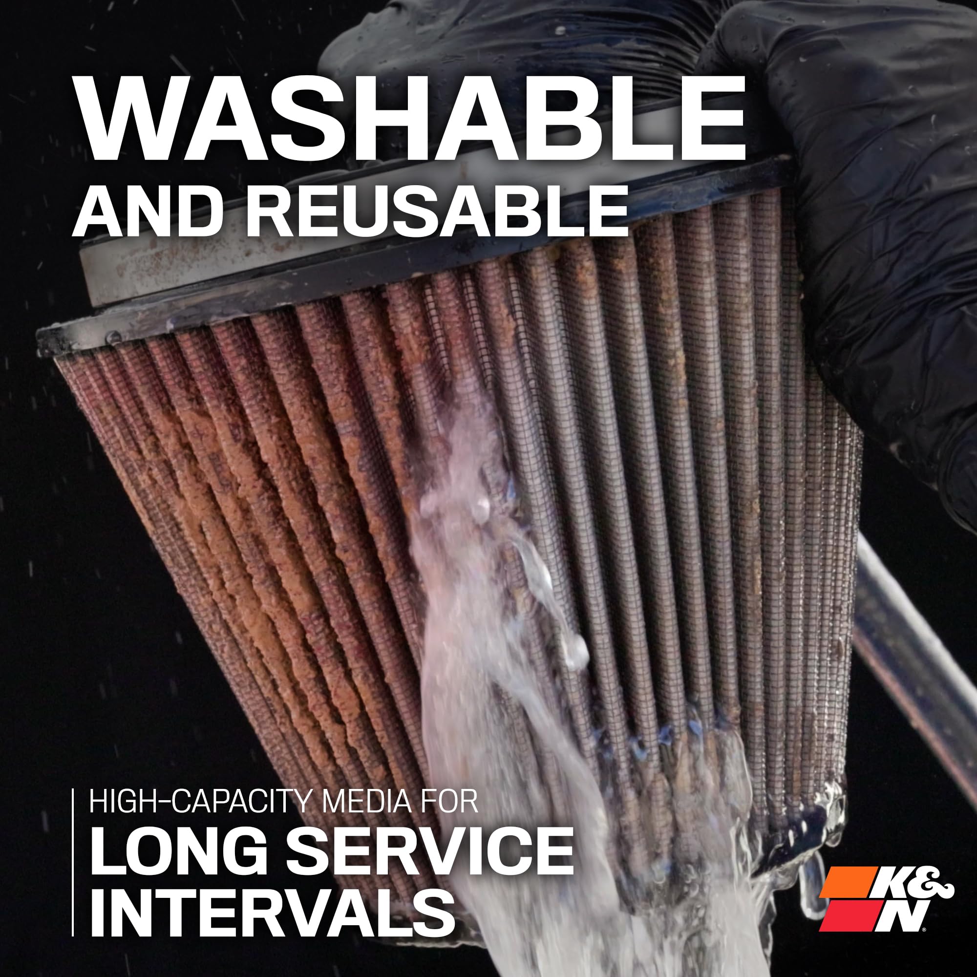 K&N PL-1014 oiled gauze texture displaying reusable media and consistent performance