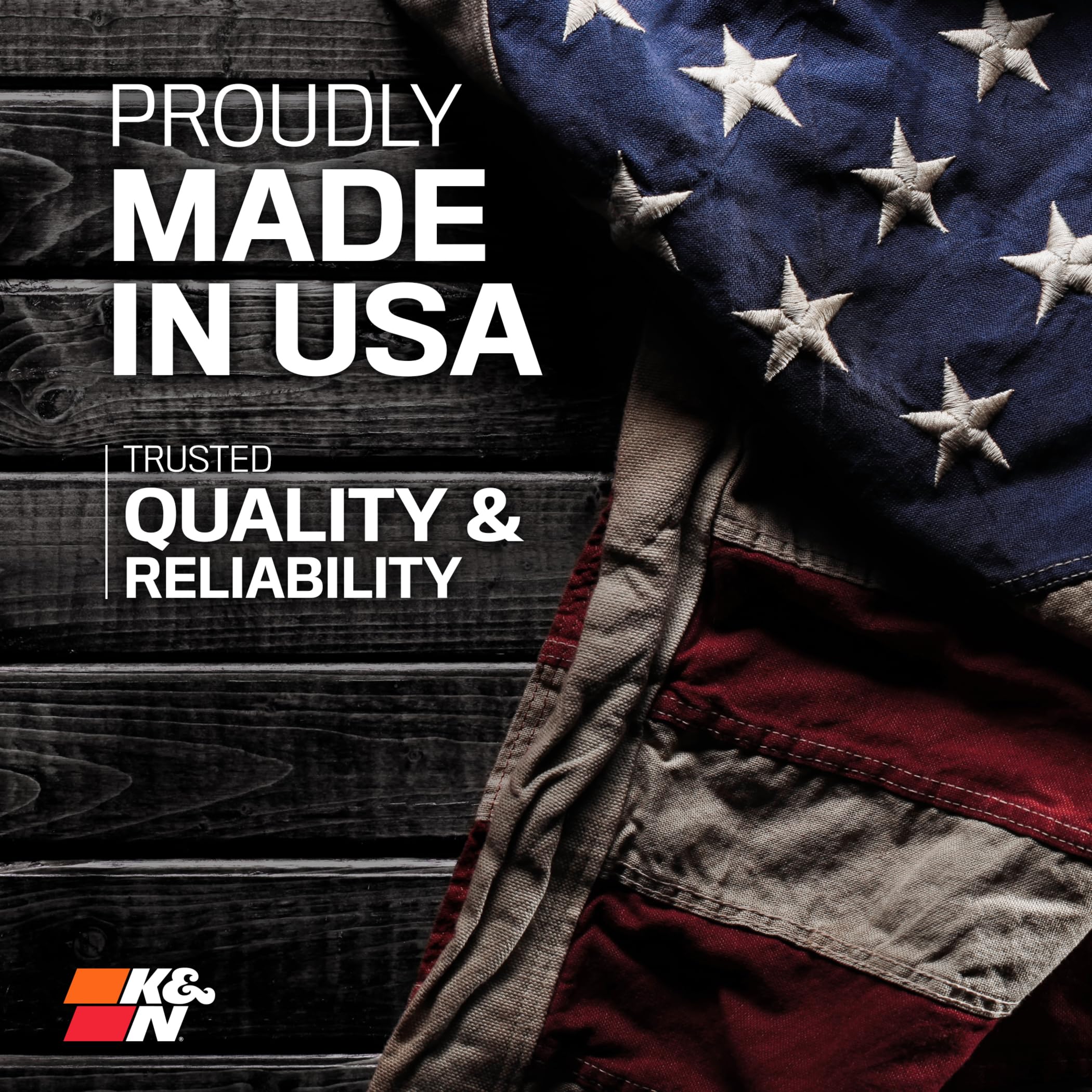 K&N warranty and made in USA label highlighting long-term reliability benefit