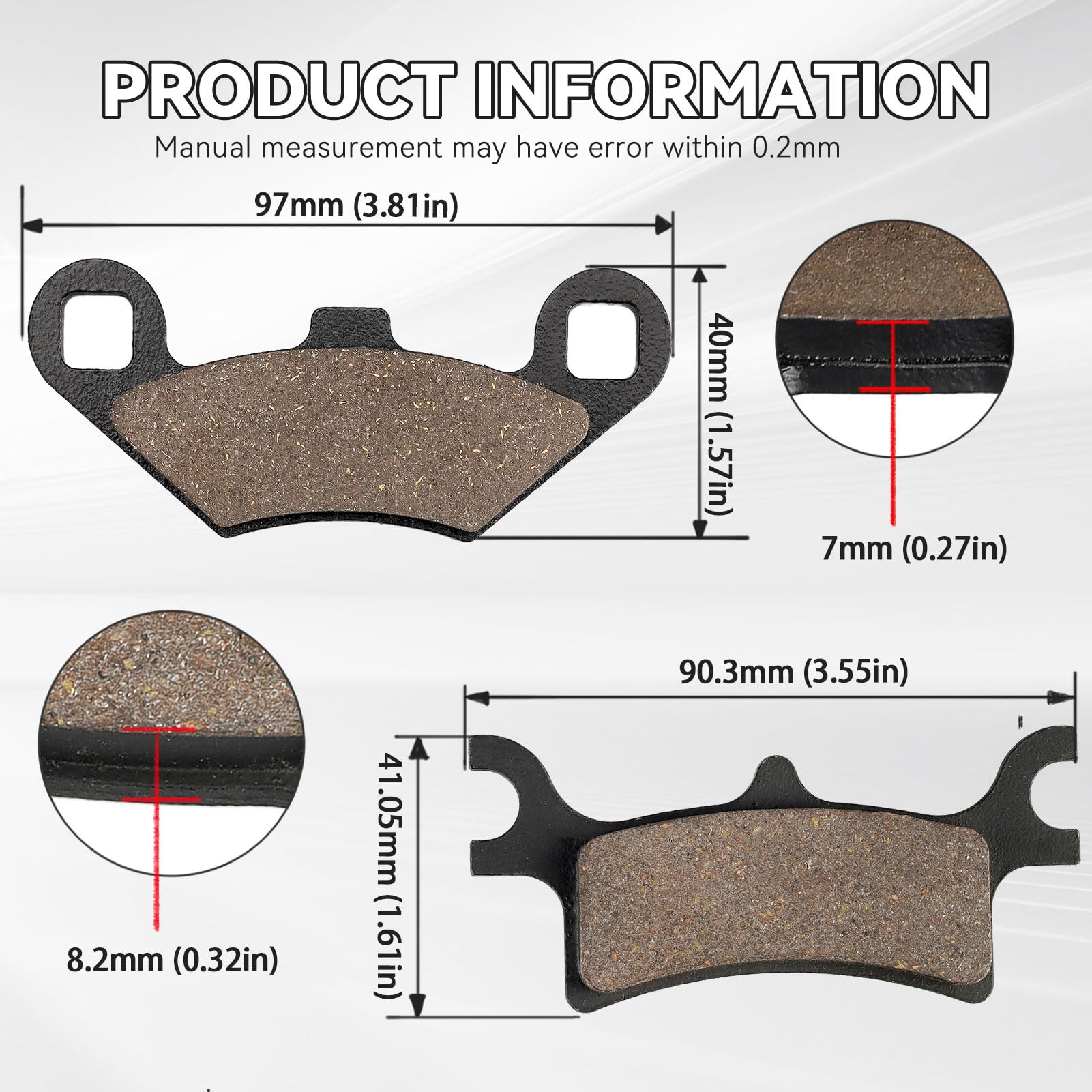 Kabing front and rear pad front view showing precise backing plate fit