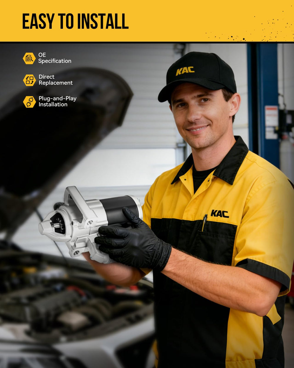 KAC starter label and specs view showing model compatibility and clarity benefit