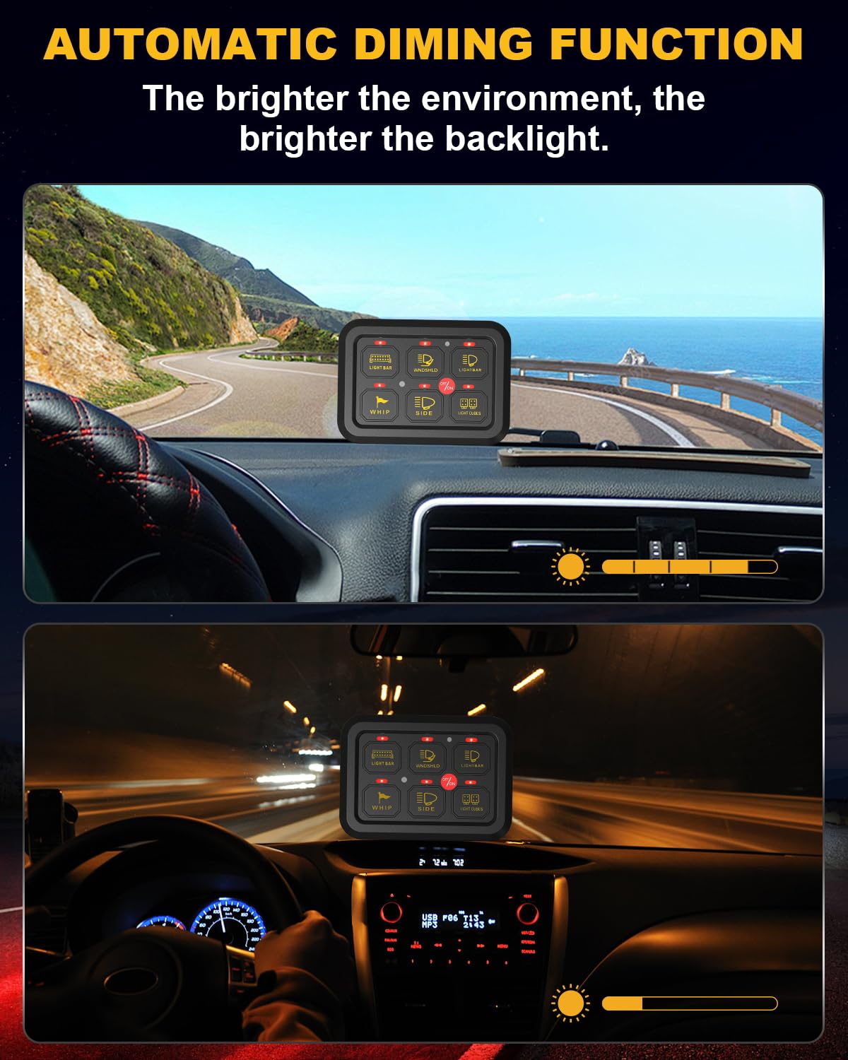 KACOLA mounted on vehicle dashboard, keeps controls tidy and accessible