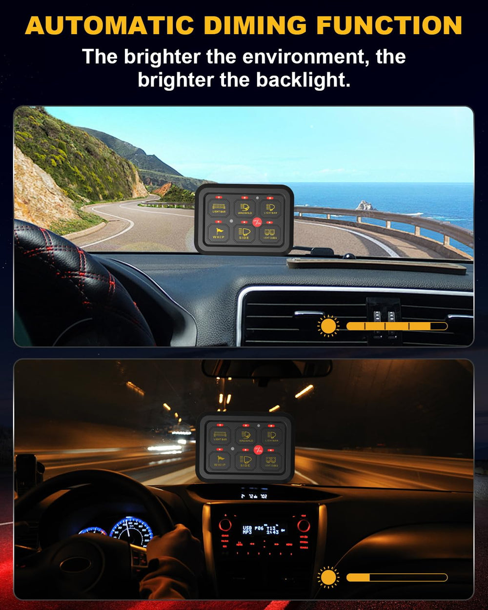 KACOLA mounted on vehicle dashboard, keeps controls tidy and accessible