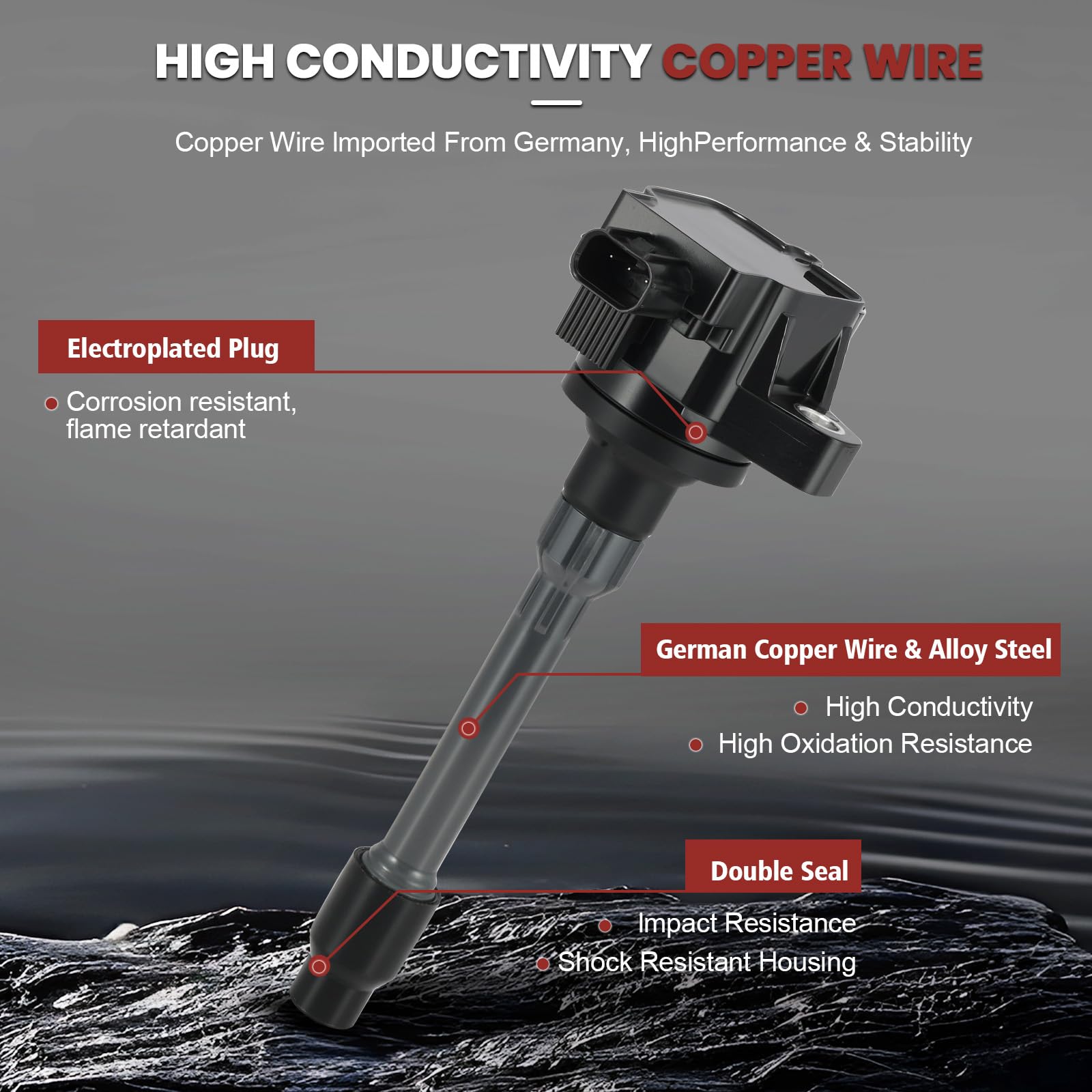 KacuYelin ignition coil close-up showing windings and epoxy for reliable voltage delivery
