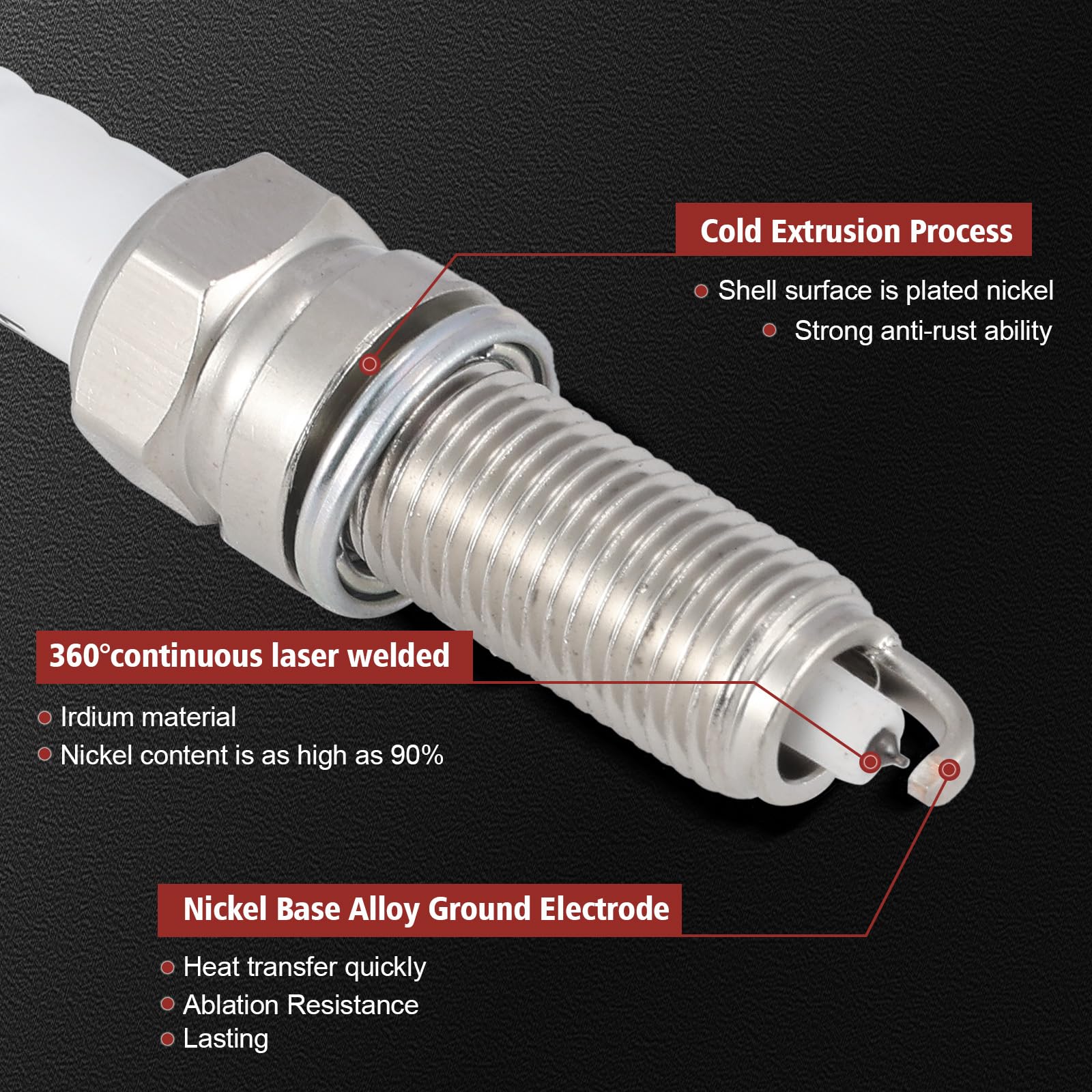 KacuYelin iridium spark plug tip detail illustrating durable electrode for consistent spark