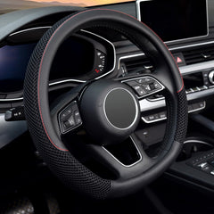 KAFEEK steering wheel cover front view showing sleek black finish and improved grip