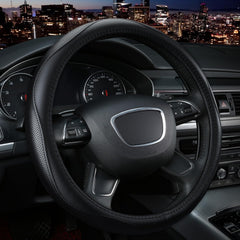 KAFEEK front view of black steering wheel cover showing sleek finish and protection