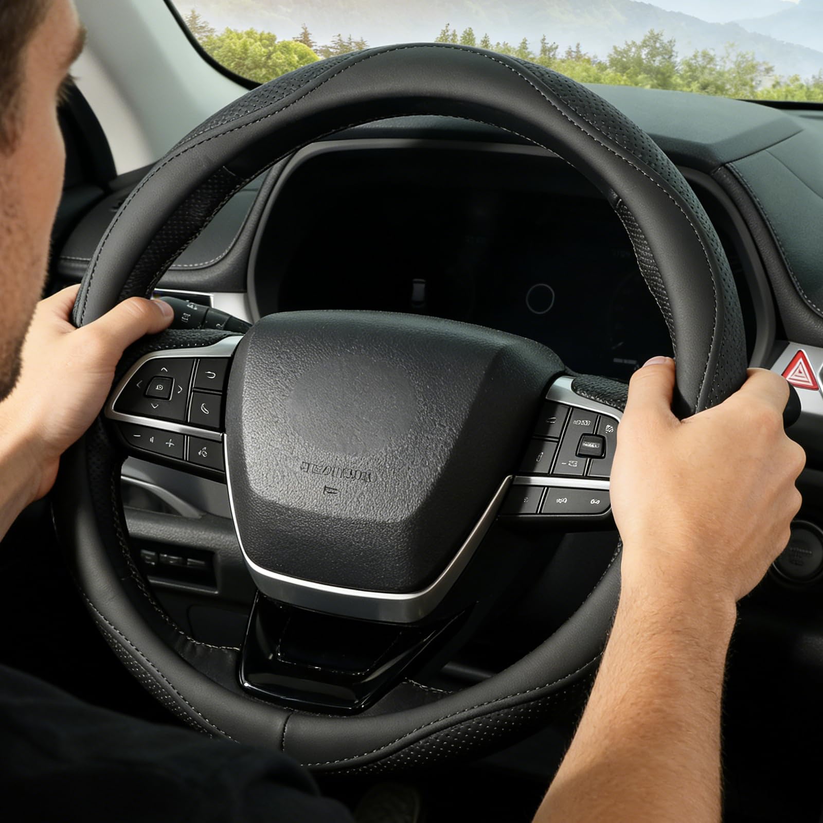 KAFEEK steering wheel cover installed on wheel demonstrating improved control