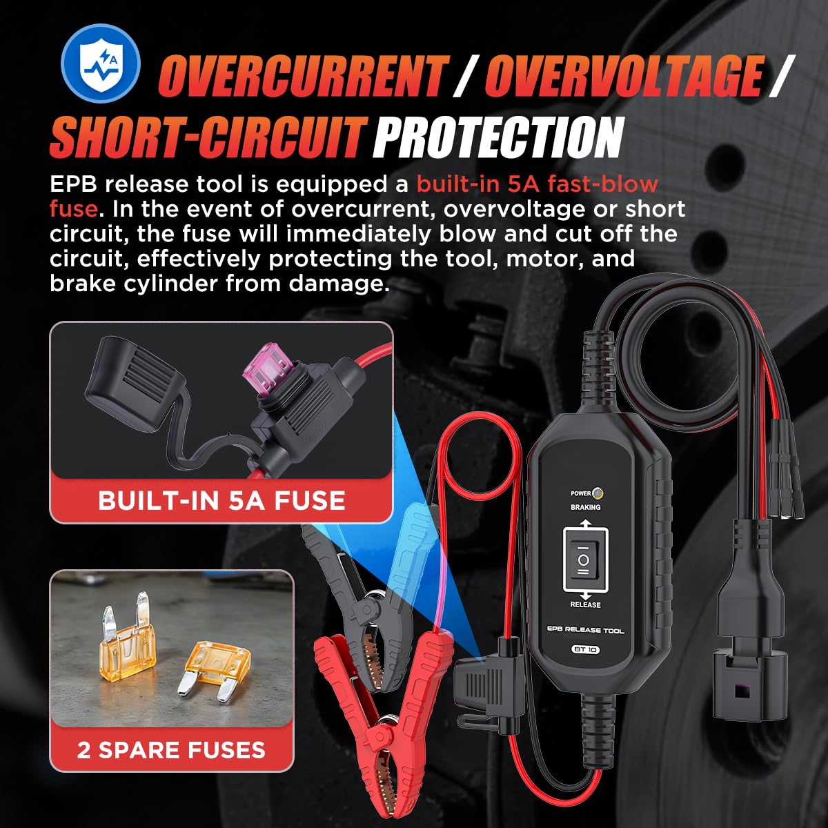 KAISAL tool fuse compartment with spare fuses highlighting electrical protection