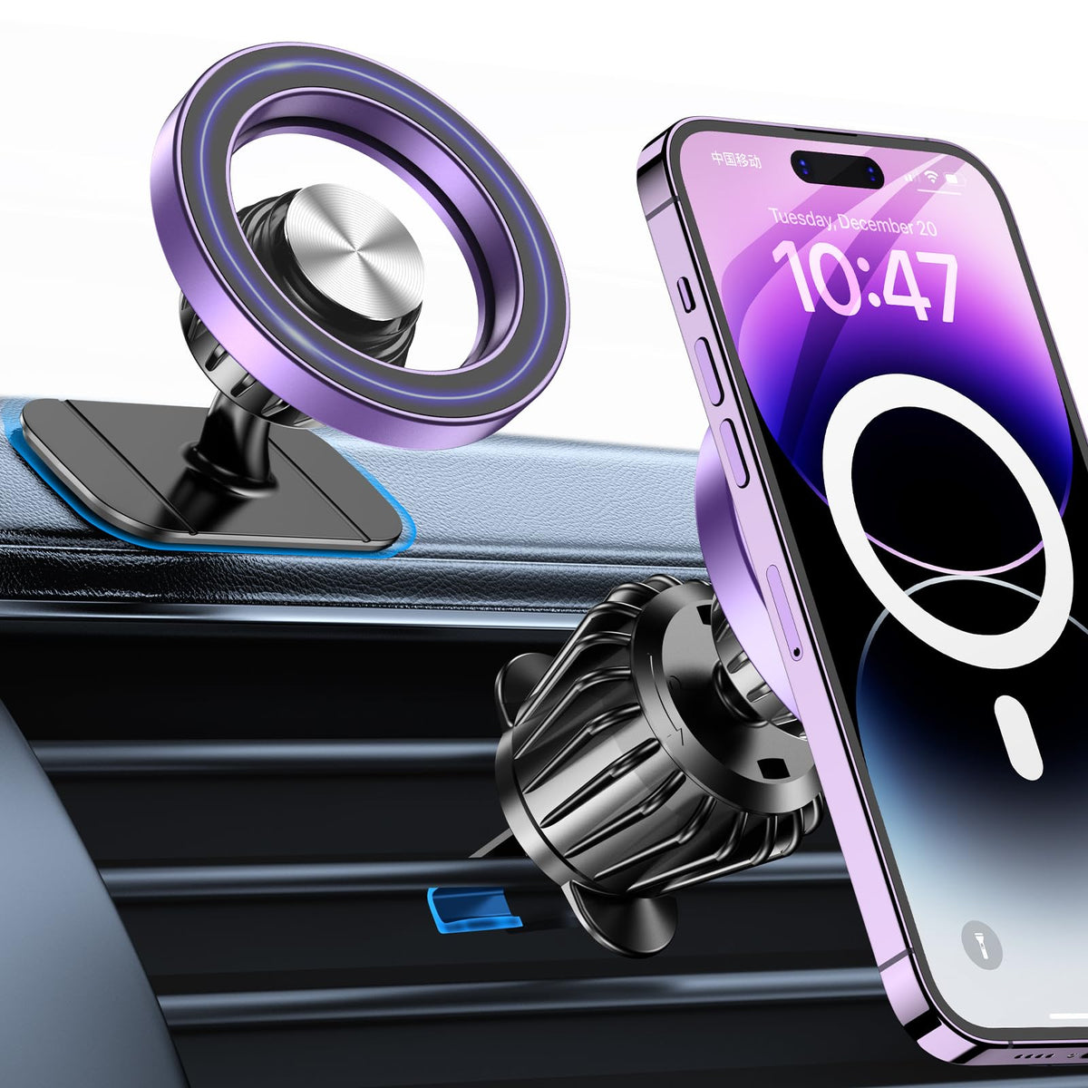 Kaistyle showing front dashboard mount and secure hold benefit