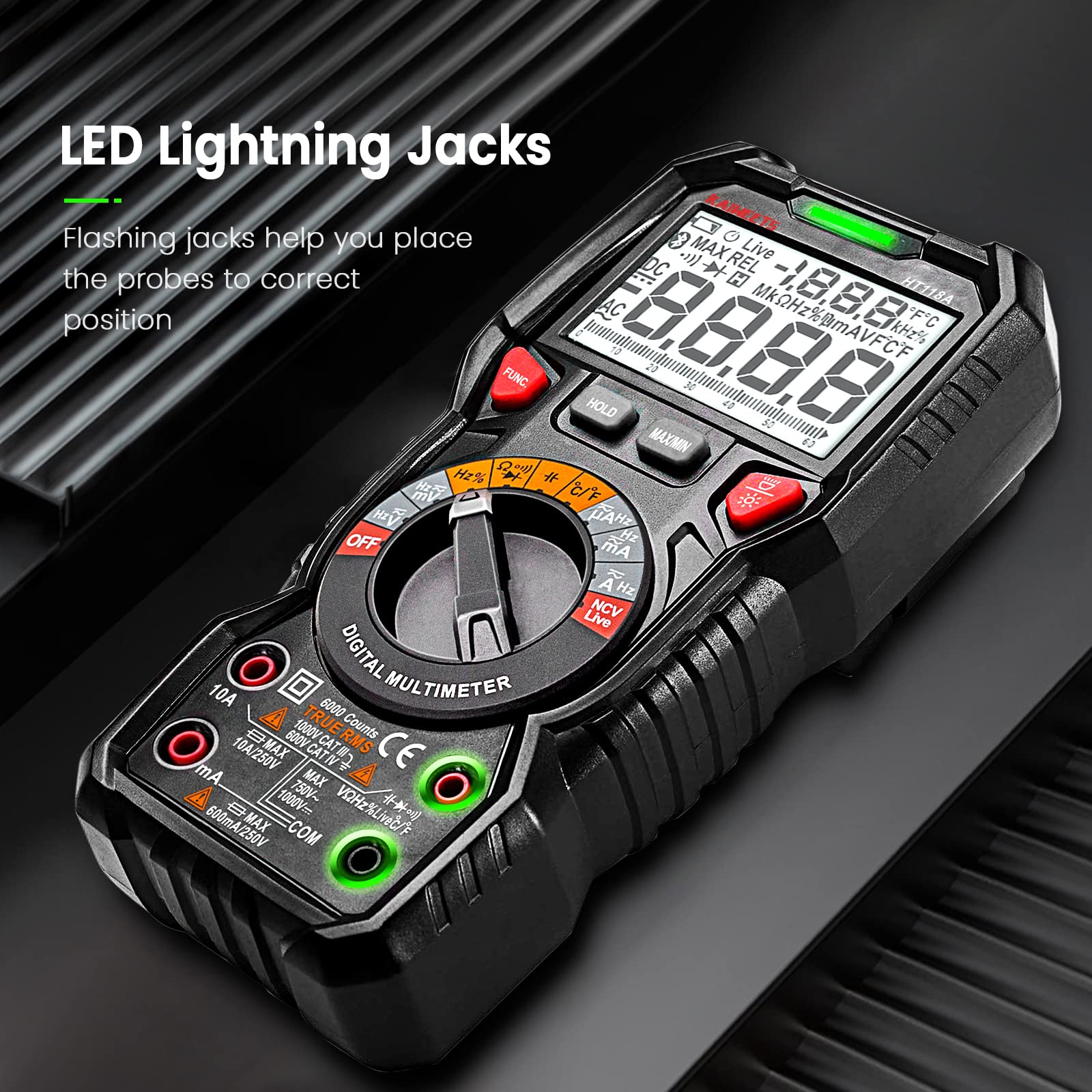 KAIWEETS meter side view with silicone case providing drop protection and secure grip