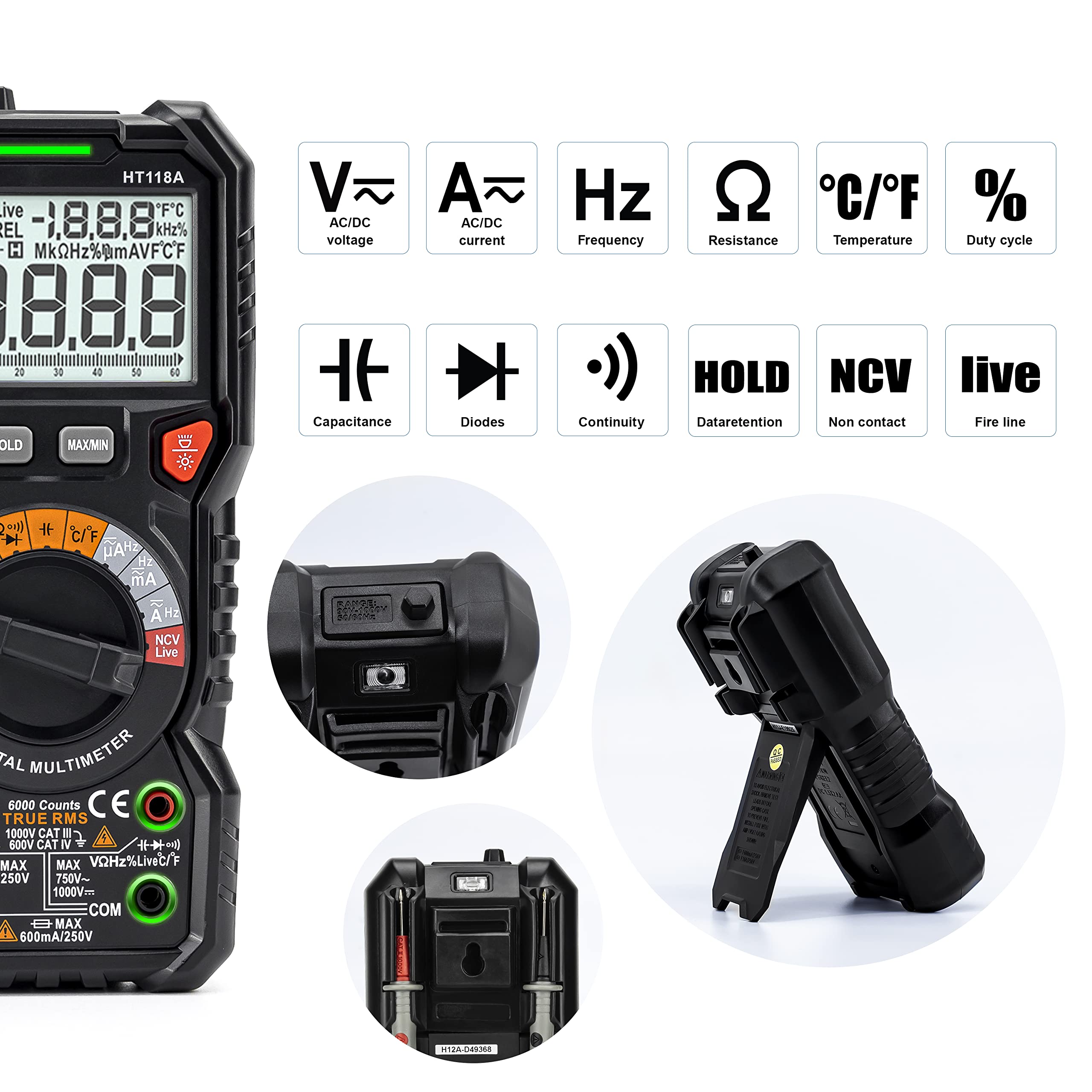 KAIWEETS included test leads and thermocouple ready for voltage and temperature checks