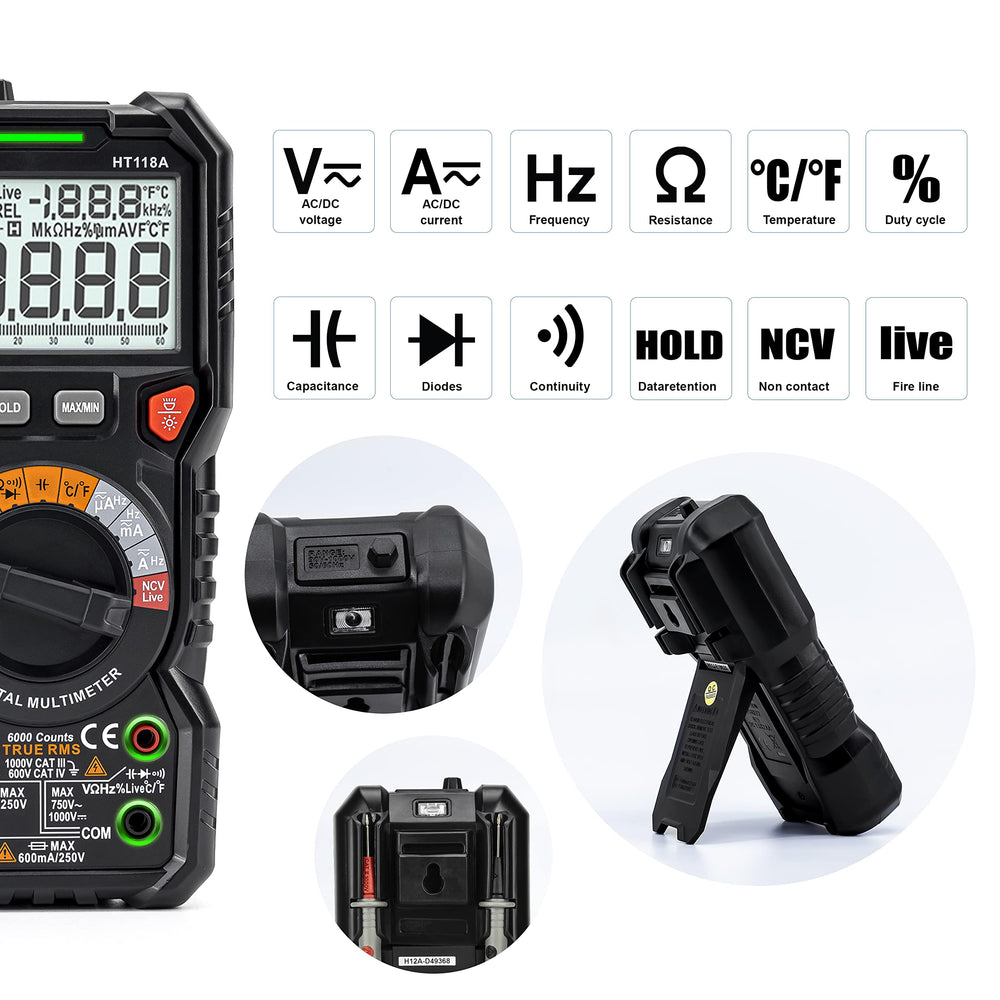 KAIWEETS included test leads and thermocouple ready for voltage and temperature checks