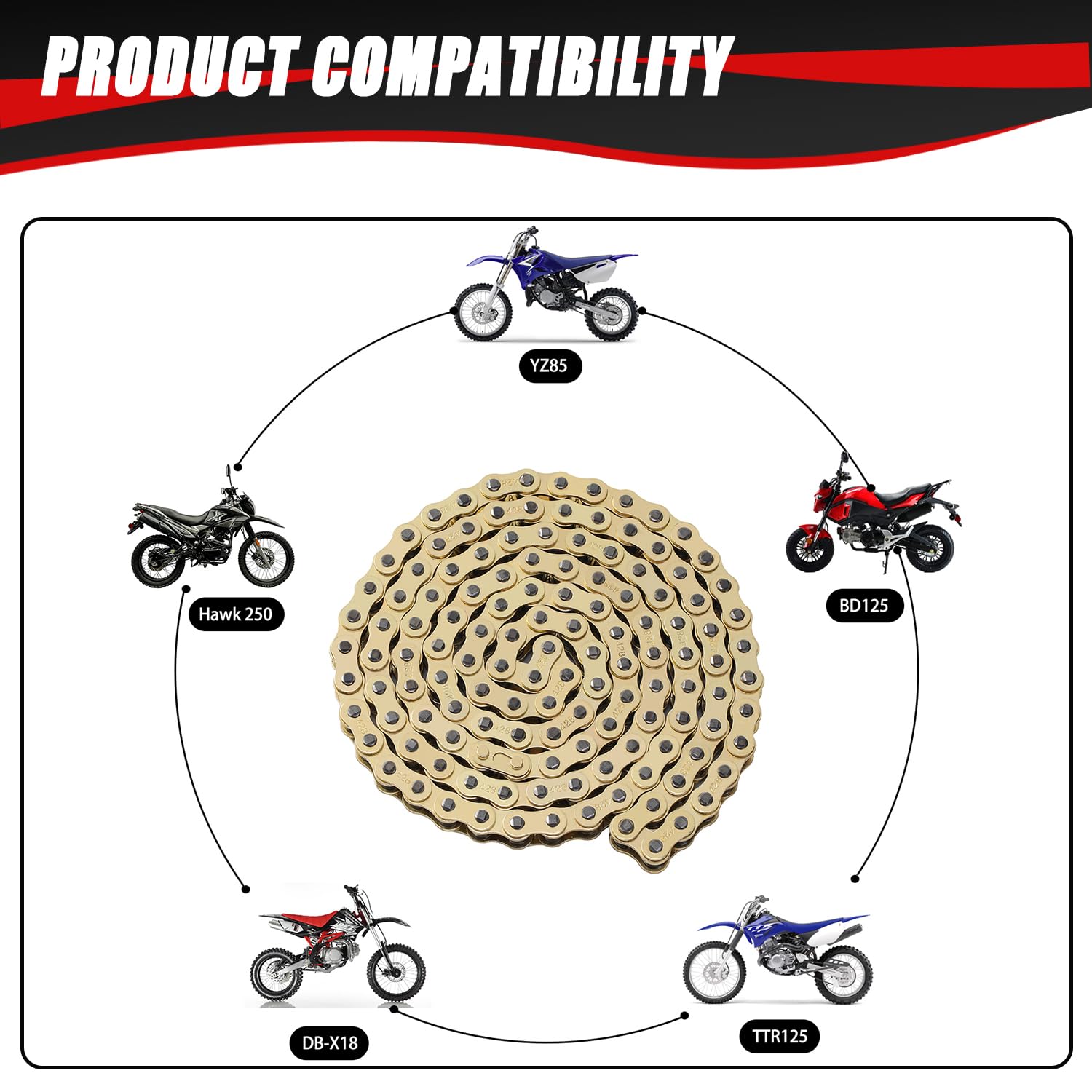 KAMIER full length 428 gold chain coiled ready to size, durable drive performance