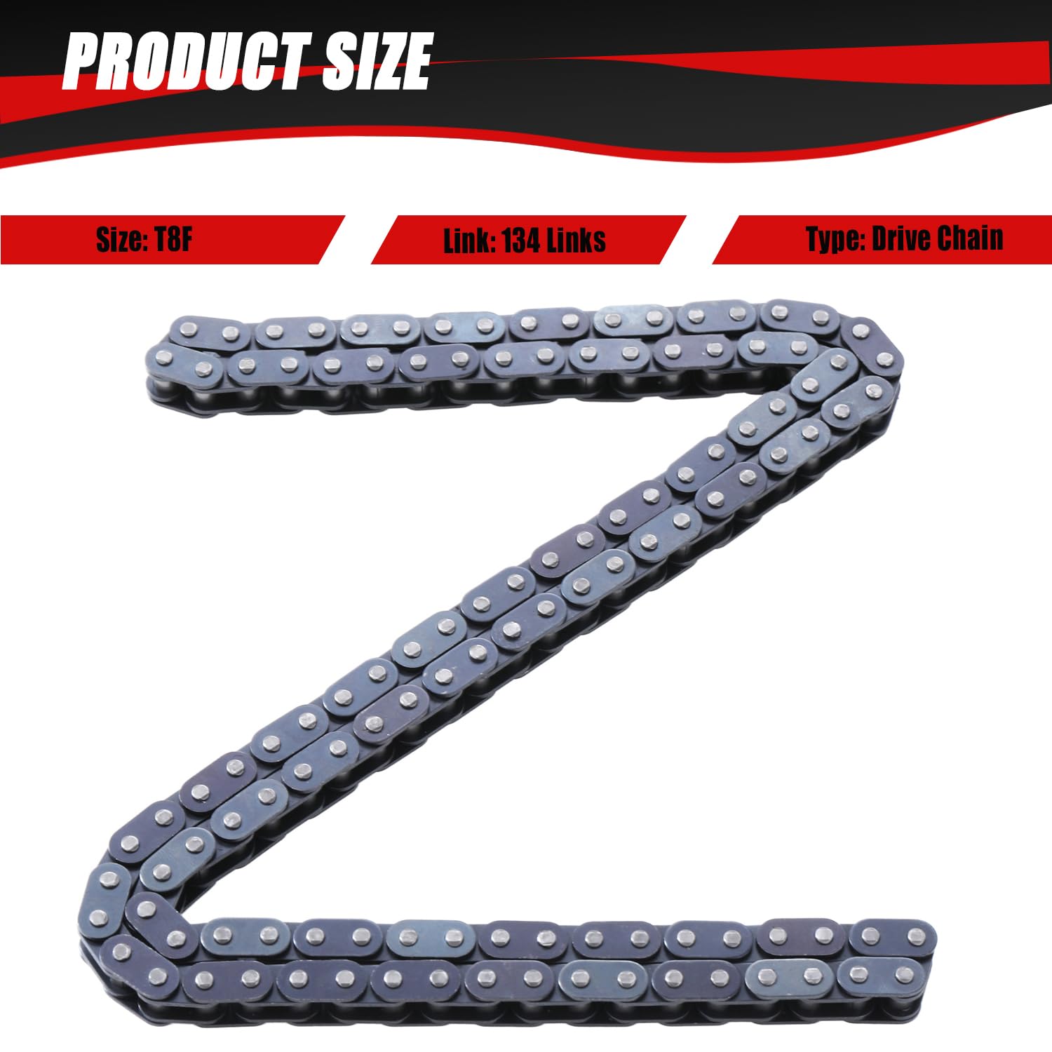 KAMIER chain beside ruler showing 134-link starting length for accurate sizing