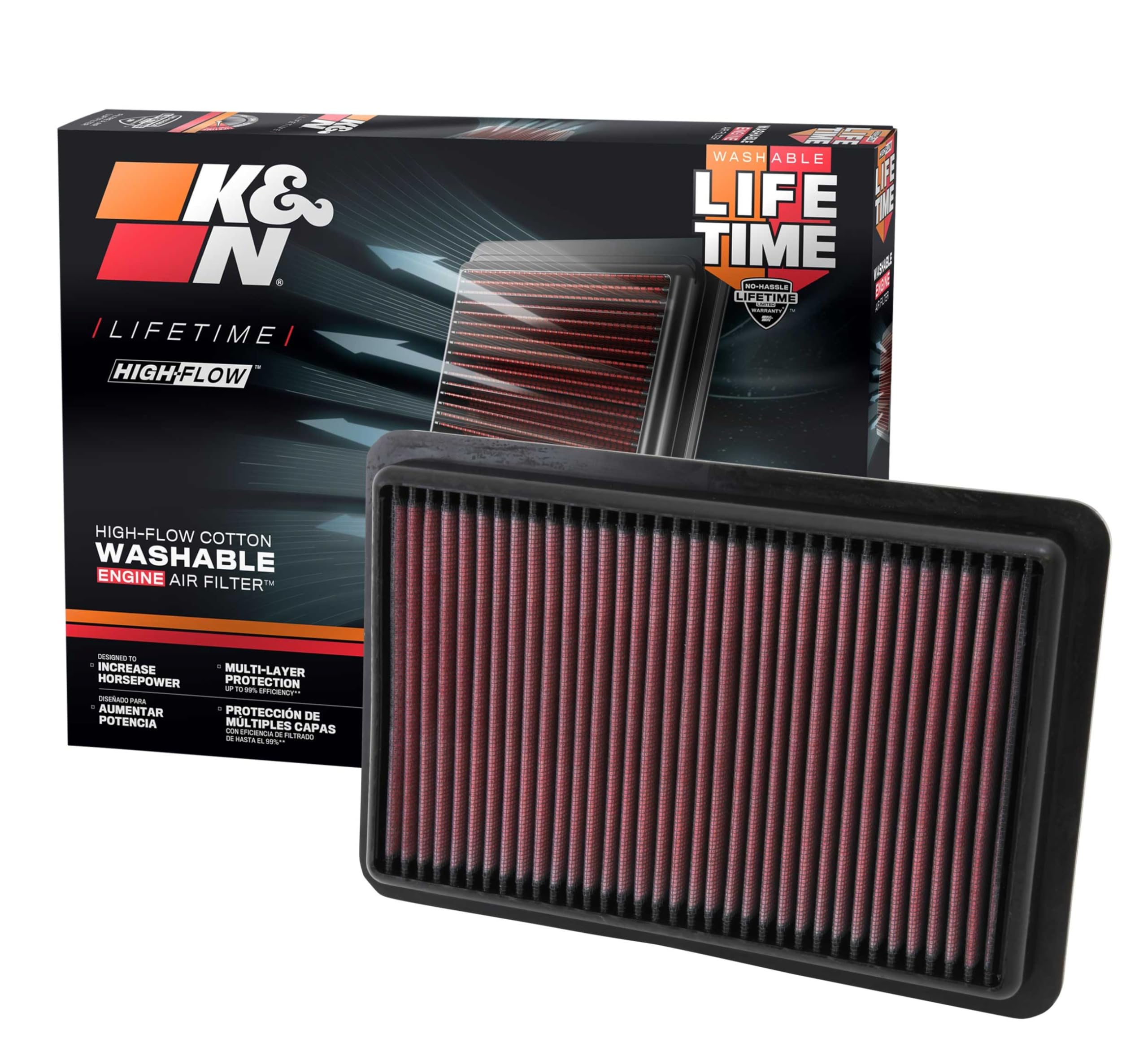 K&N front view of 33-2480 filter showing fit and airflow benefit