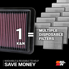 K&N side profile of 33-2480 highlighting durable frame and installation ease