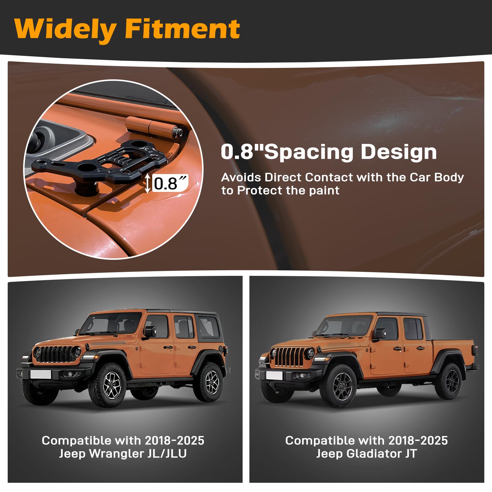 KANGIKX installed on Jeep Wrangler JL hood for factory-fit auxiliary lights