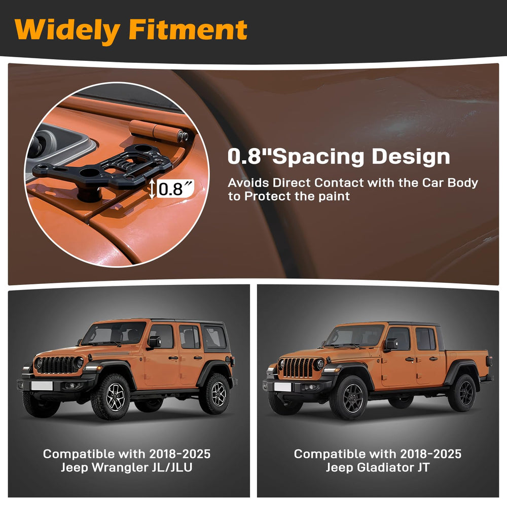KANGIKX installed on Jeep Wrangler JL hood for factory-fit auxiliary lights