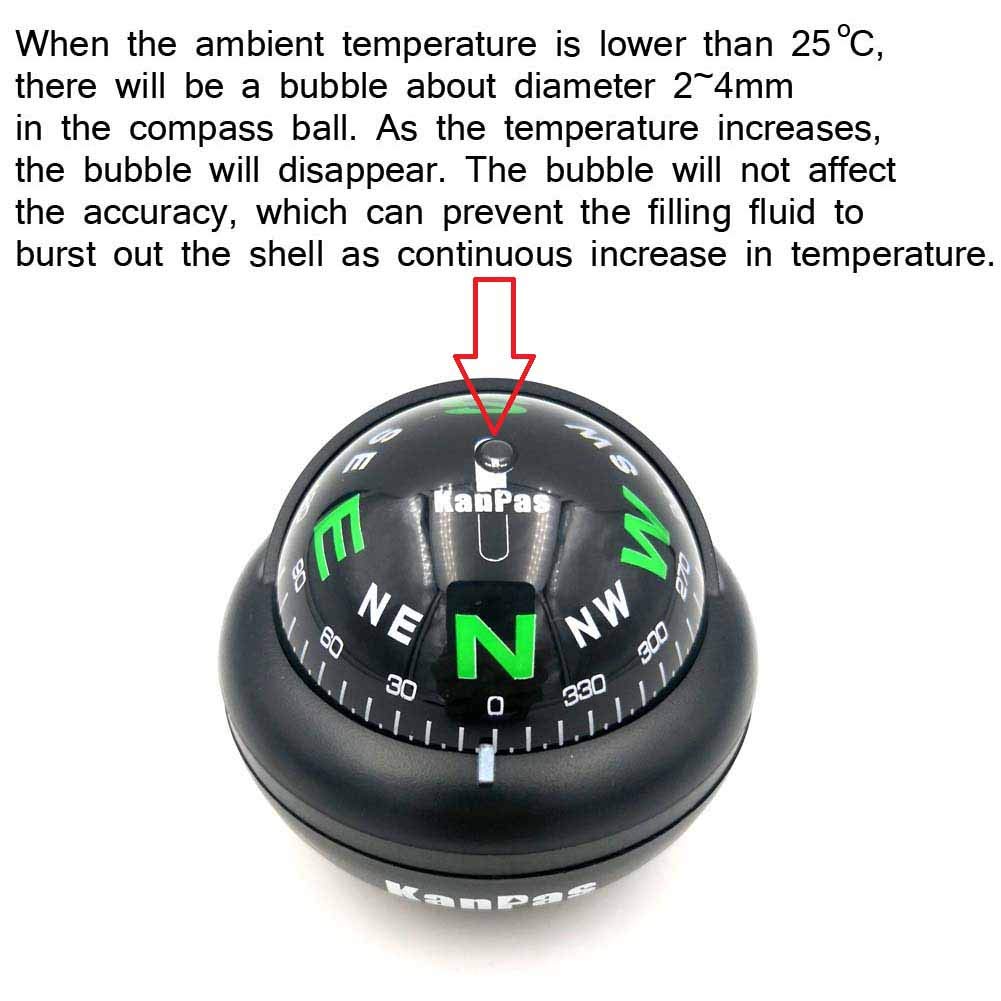 KanPas compass ball close-up of white dot indicating travel direction for quick checks