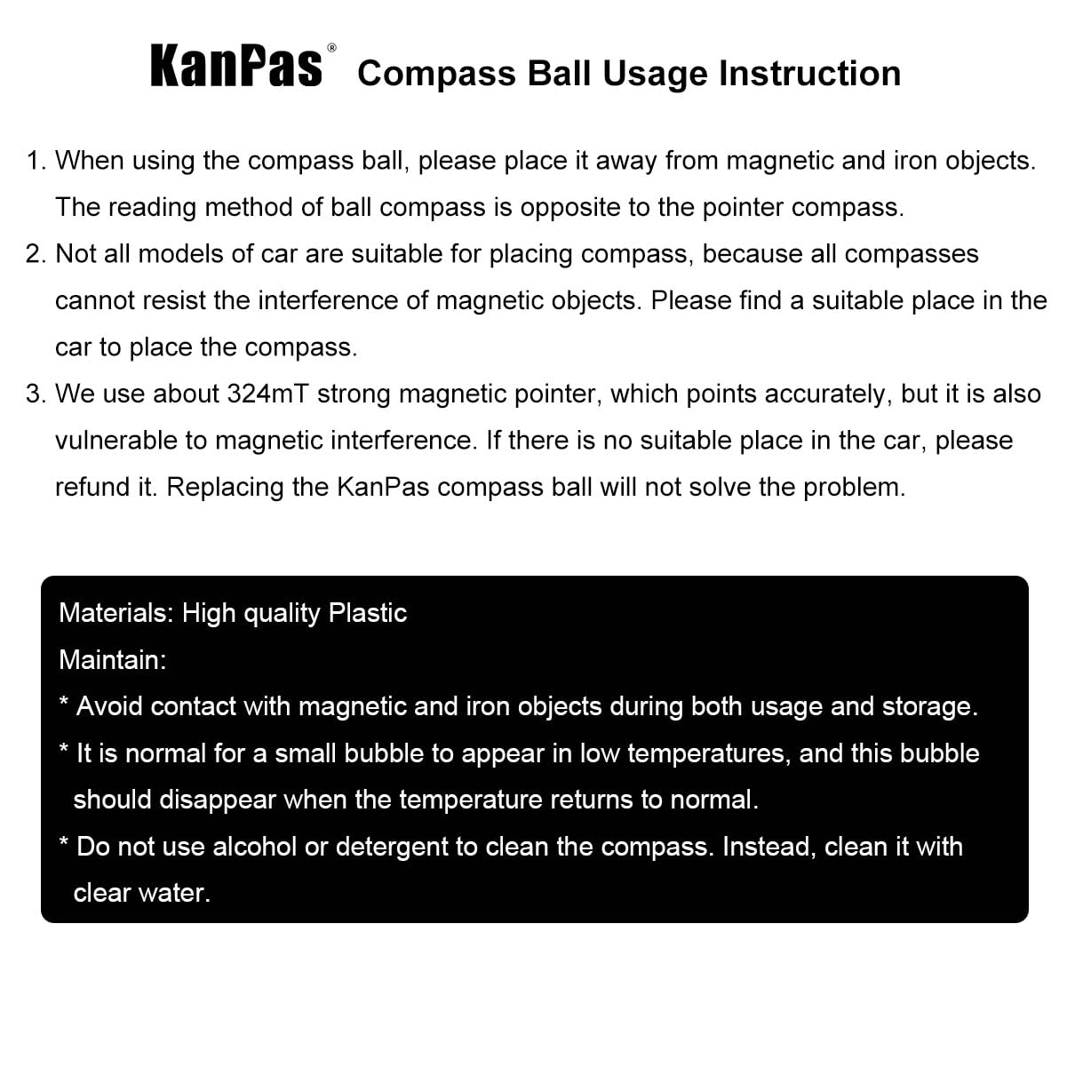 KanPas compass ball next to ruler showing compact size that fits most dashboards
