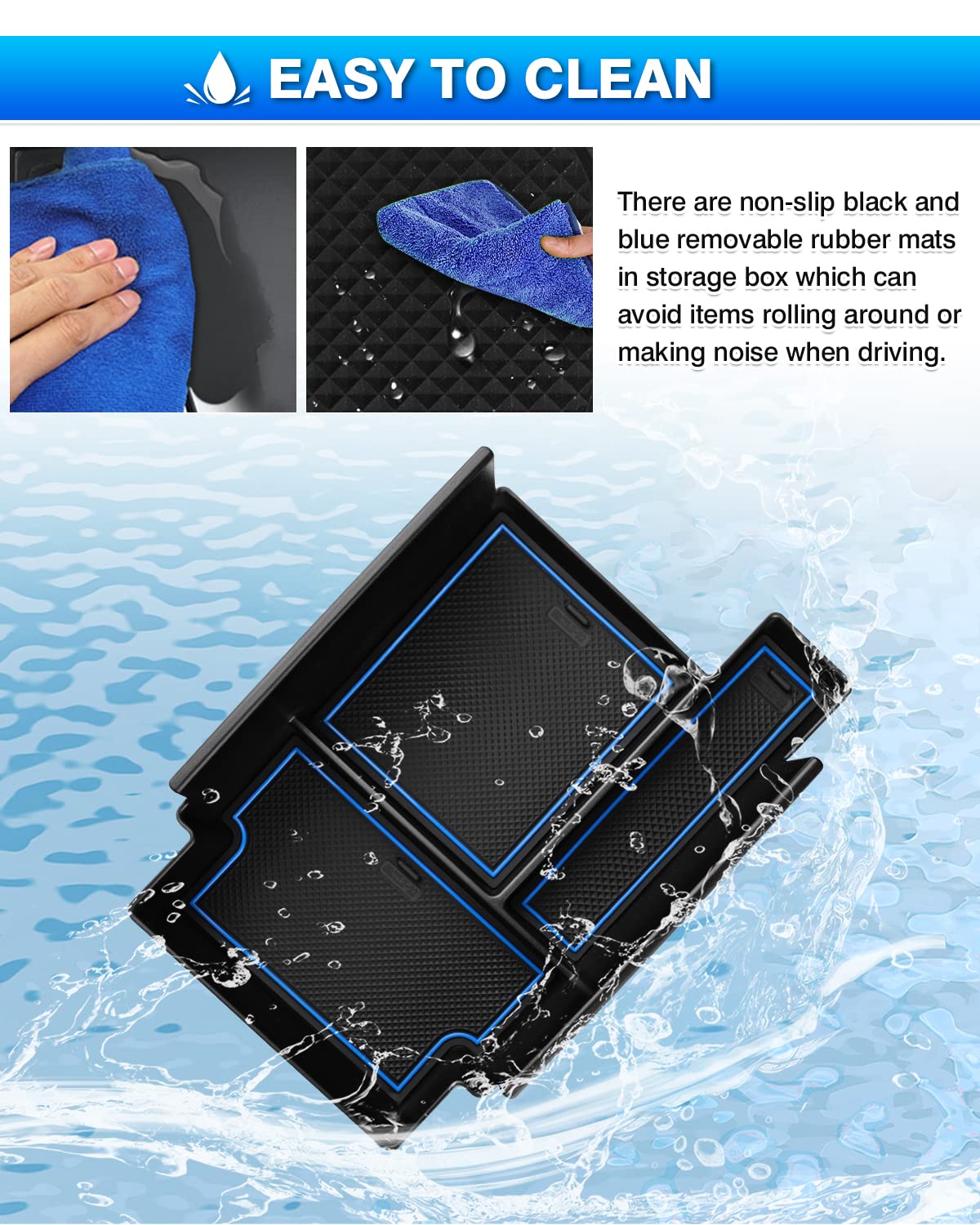Karltys silicone mats in black and blue reducing sliding and rattling