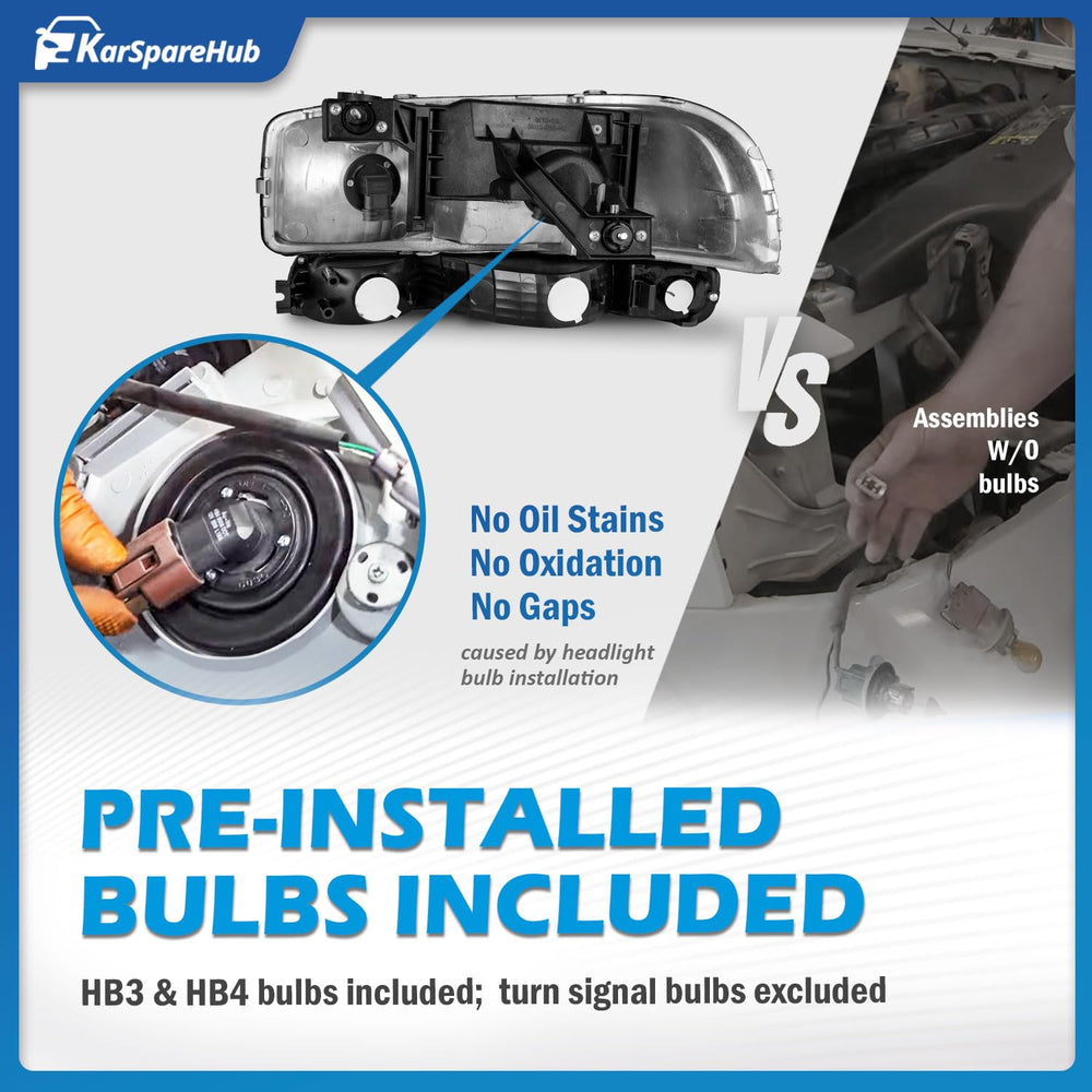 KarSpareHub included HB3 and HB4 bulbs pre-installed for instant use