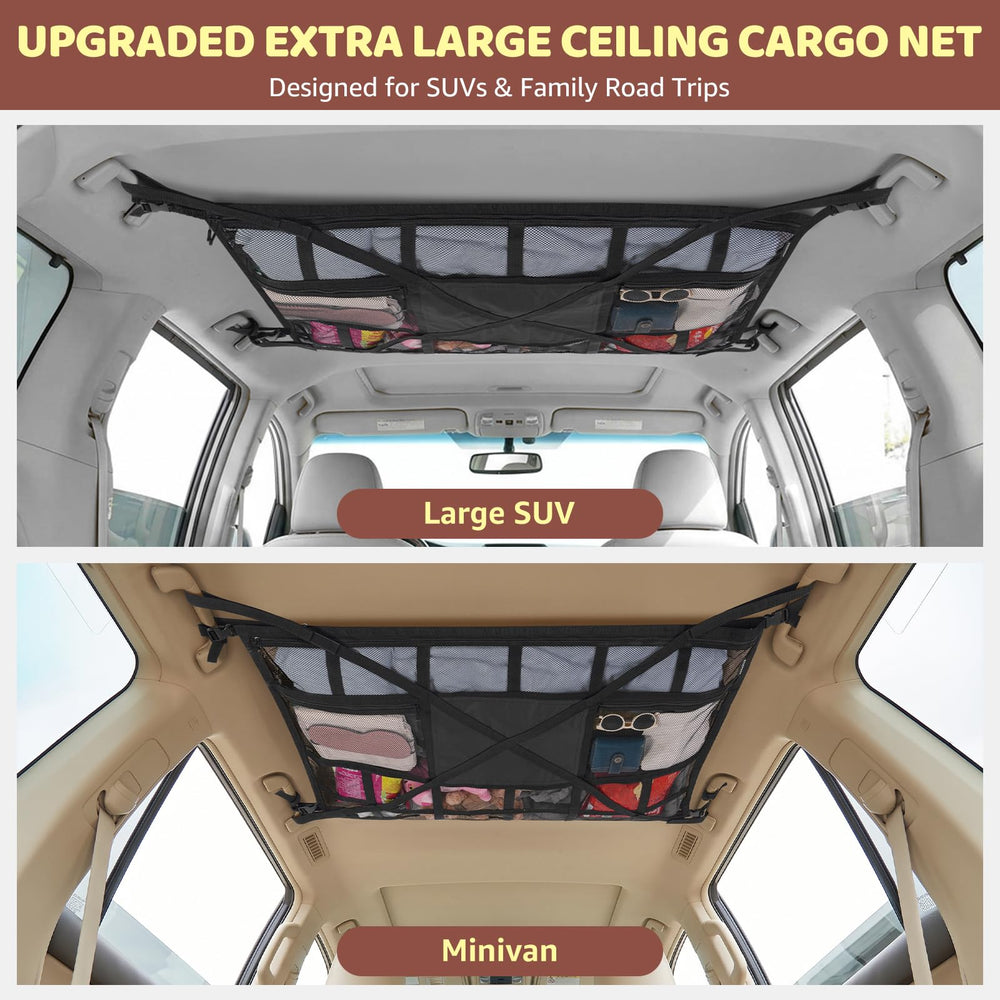 Kaskawise installed in SUV over backseat demonstrating clutter-free cabin benefit