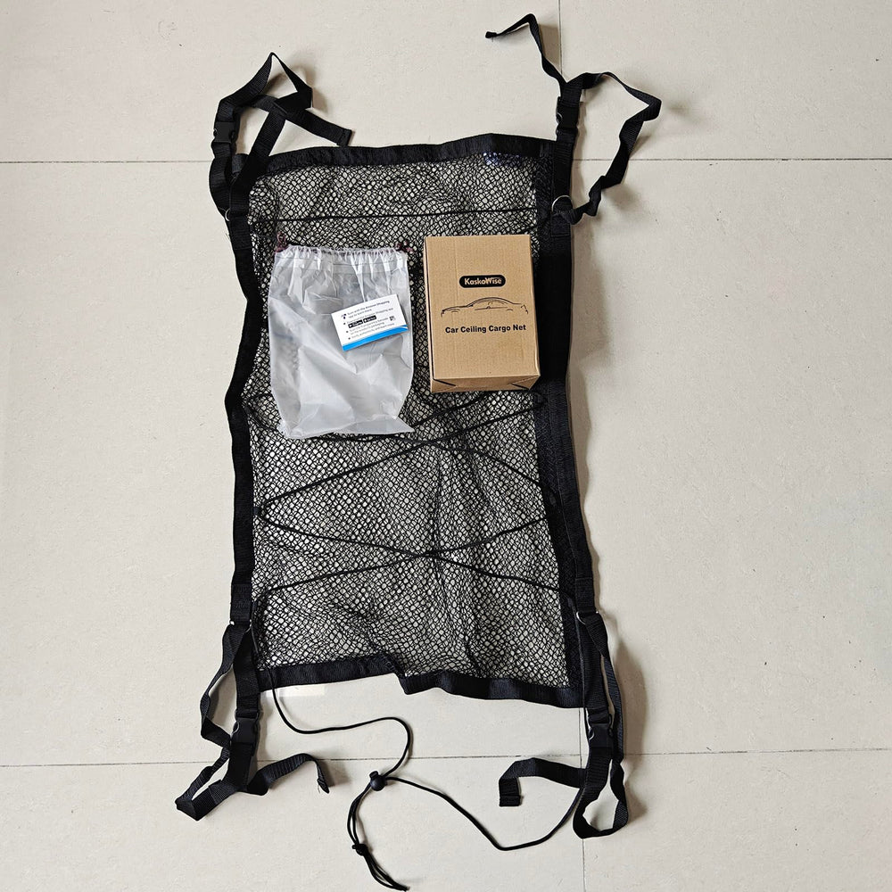 Kaskawise net size comparison beside passenger showing compact, space-saving fit