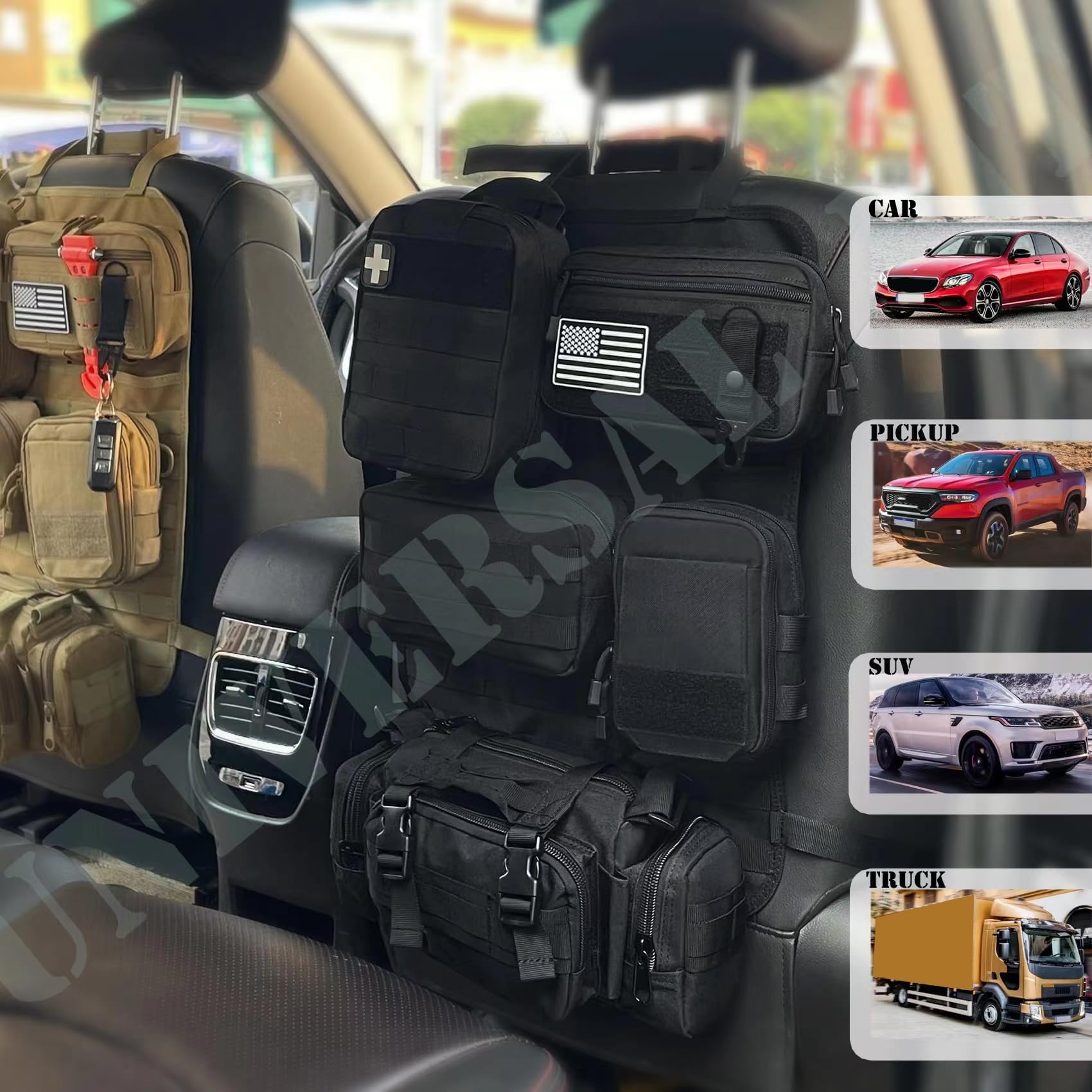 Katadem detachable pouches arranged to display modular storage options