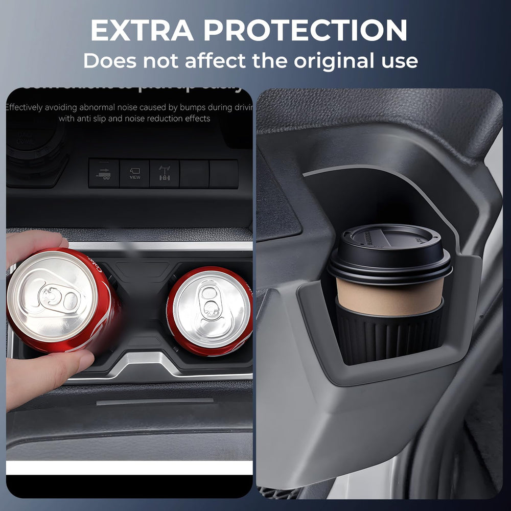 Katorn insert installed in rear cup holder protecting console and preventing spills