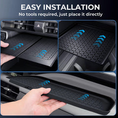 Katorn passenger storage mat detail showing custom fit and easy access benefits