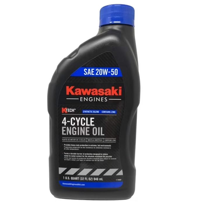 Kawasaki Engine close-up oil texture highlighting 20W-50 viscosity for durable high-temperature protection