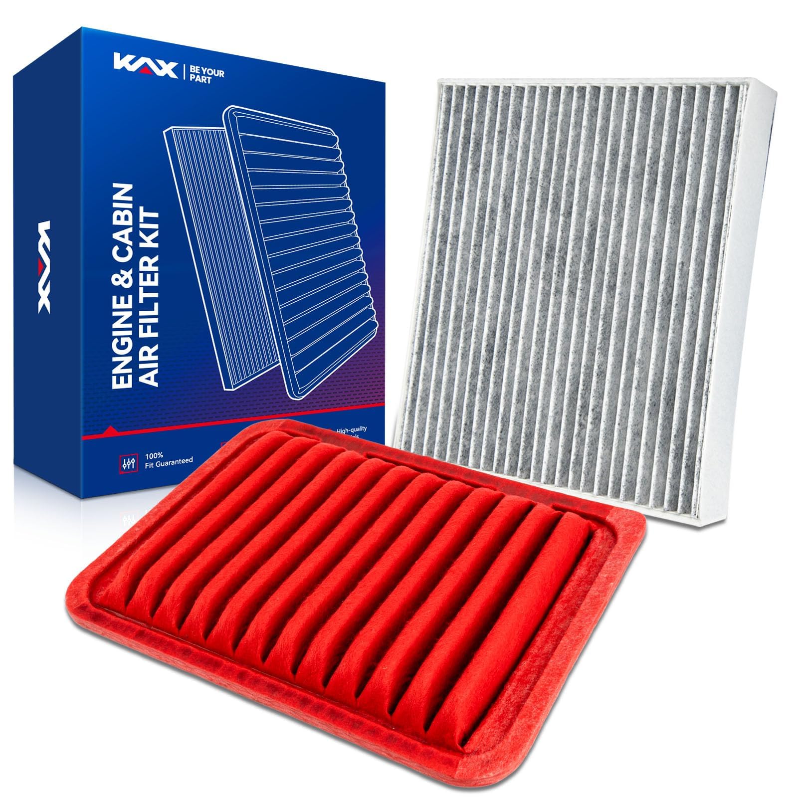 KAX front packaging showing both engine and cabin filters and fitment list