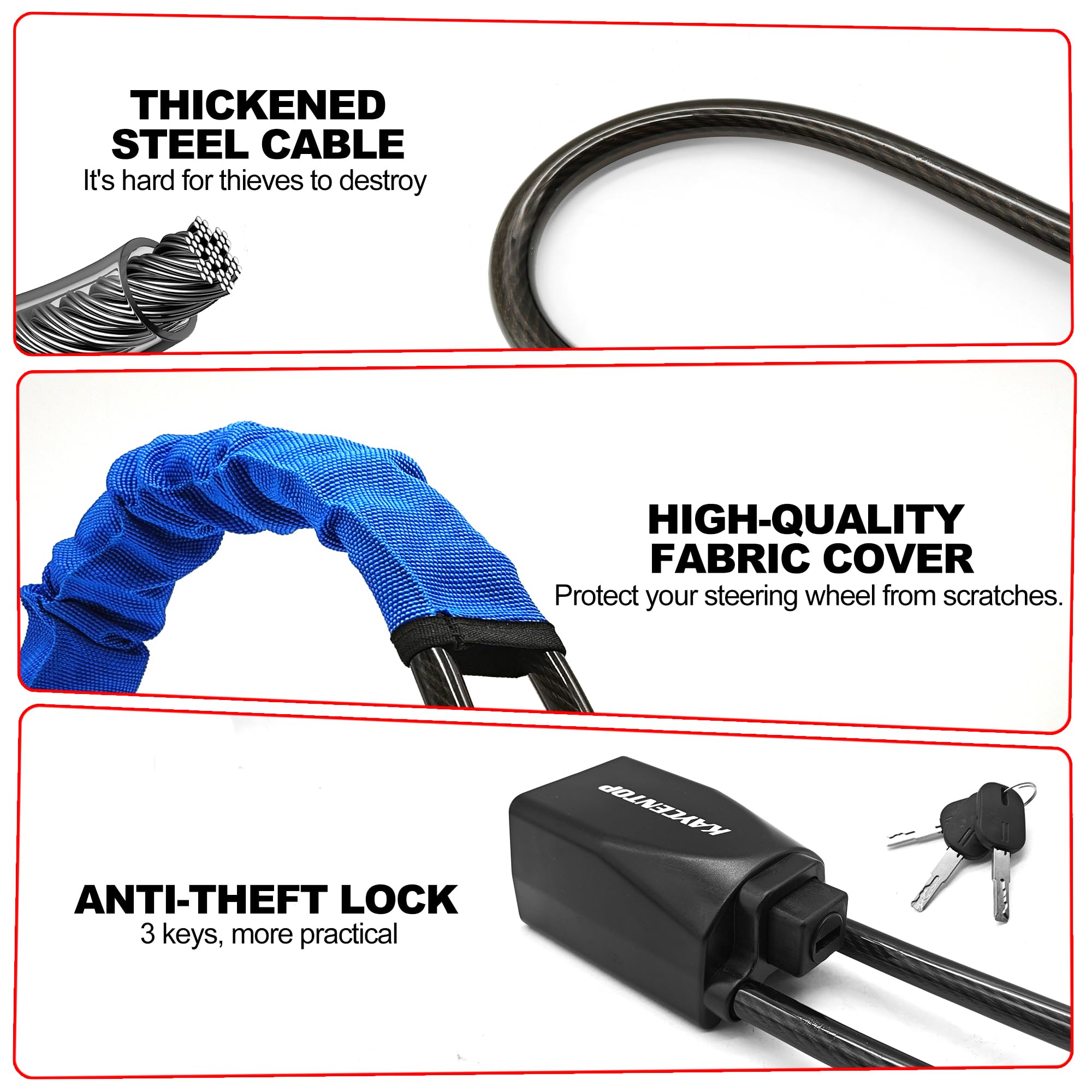 KAYCENTOP installed on steering wheel showing quick setup and immobilization