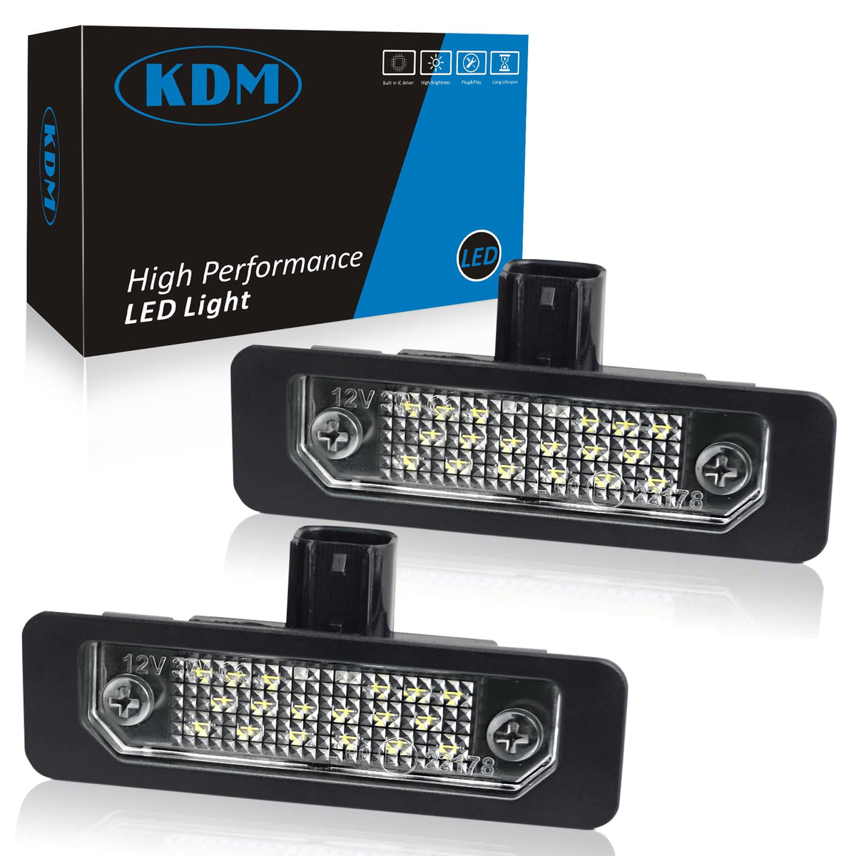 KDM front assembly close-up showing clean lens and bright output for improved plate visibility