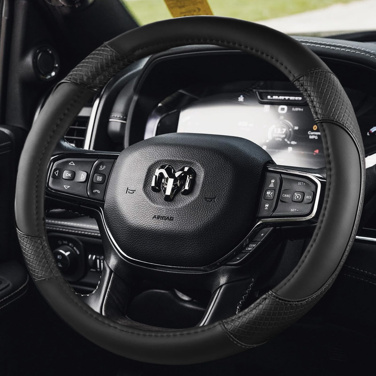 KEAIDAP front view of steering wheel cover showing full fit and improved styling