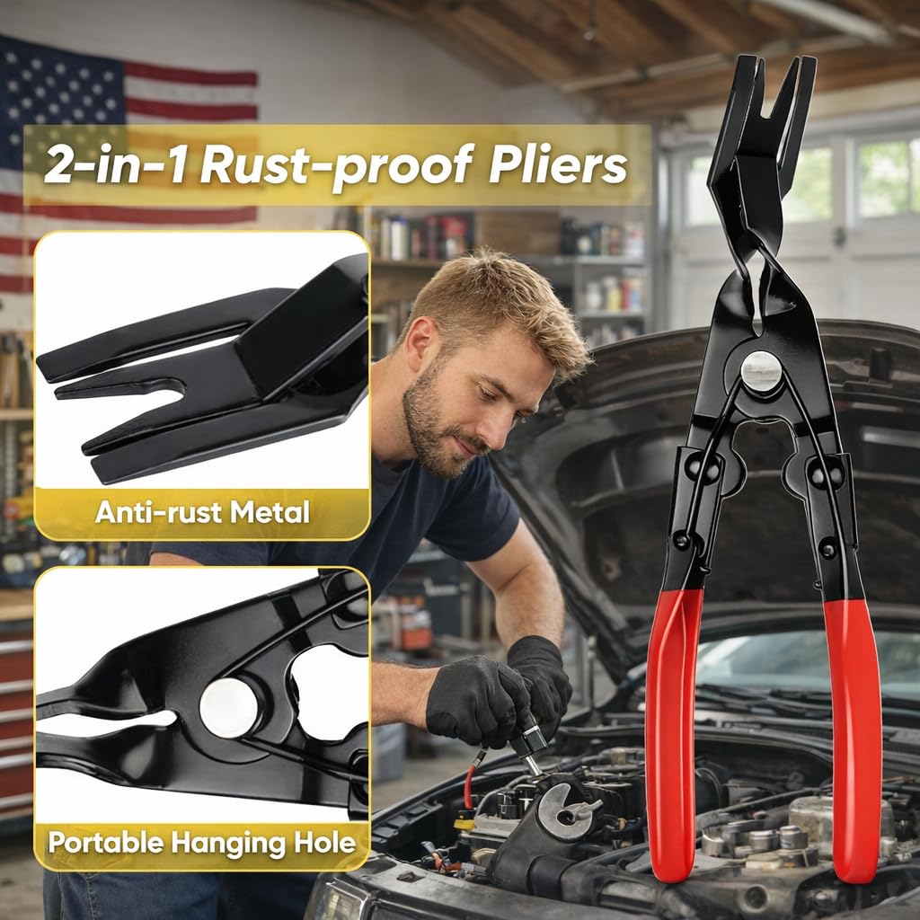 KEAIKE pliers being used in an engine bay to reach confined connectors