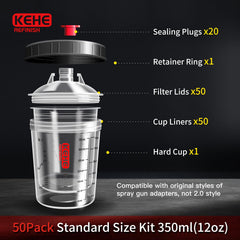 KEHE REFINISH lid strainer close-up showing 125-micron filter for cleaner spray